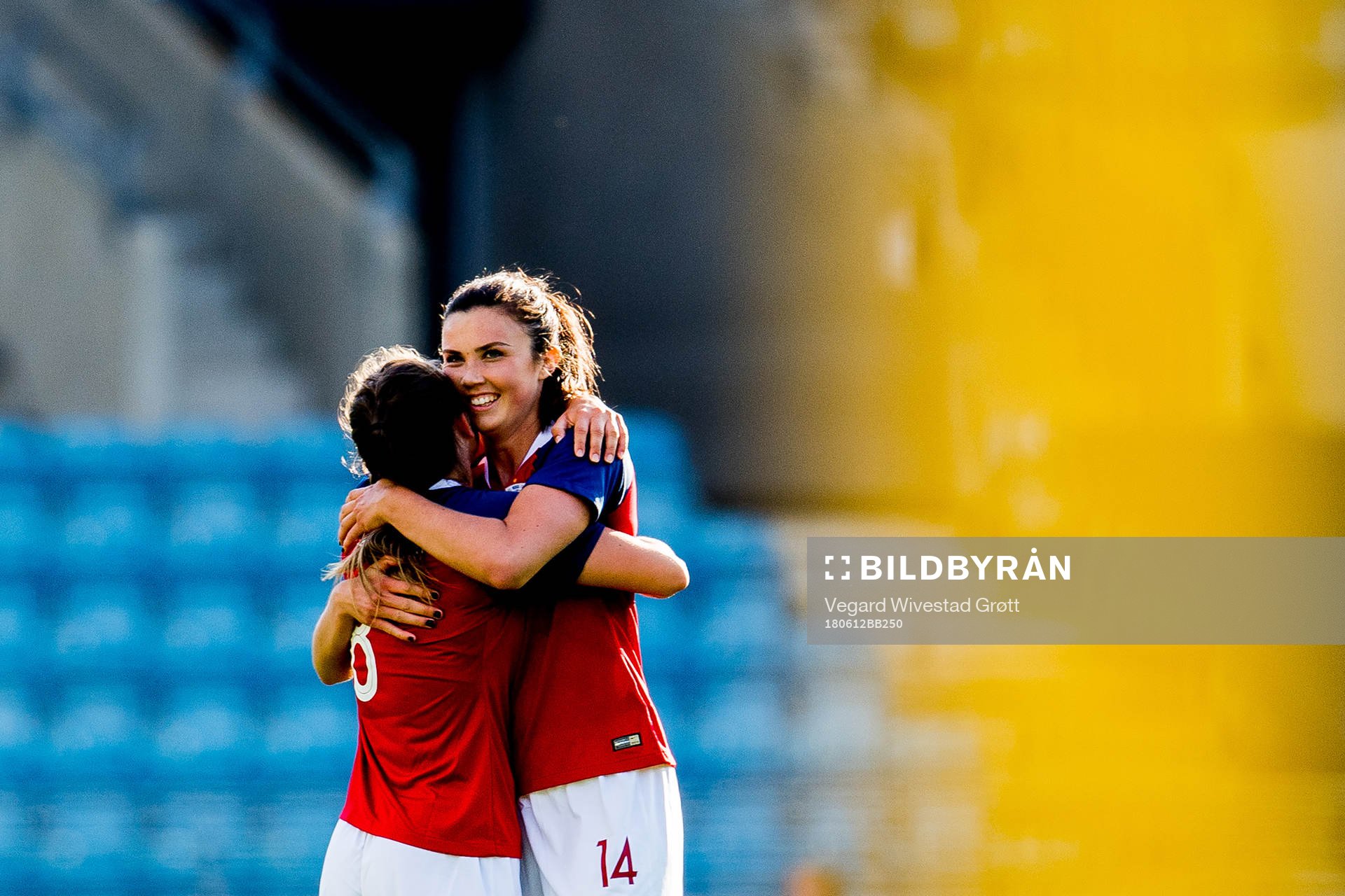 Vilde Bøe Risa and Ingrid Syrstad Engen of Norway celebrate