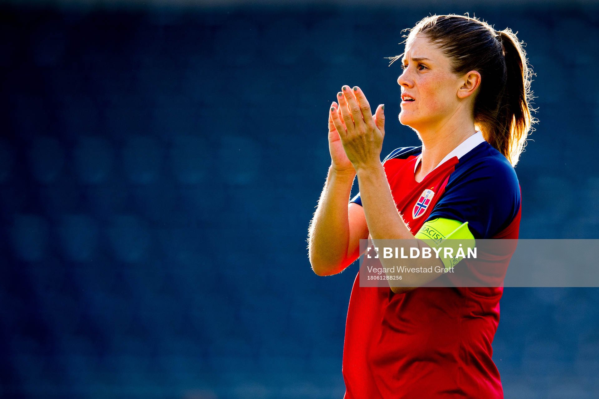 Maren Mjelde of Norway after winning the FIFA Women's World Cup Qualifier match between Norway and the Republic of Ireland on June 12, 2018 in Stavanger.