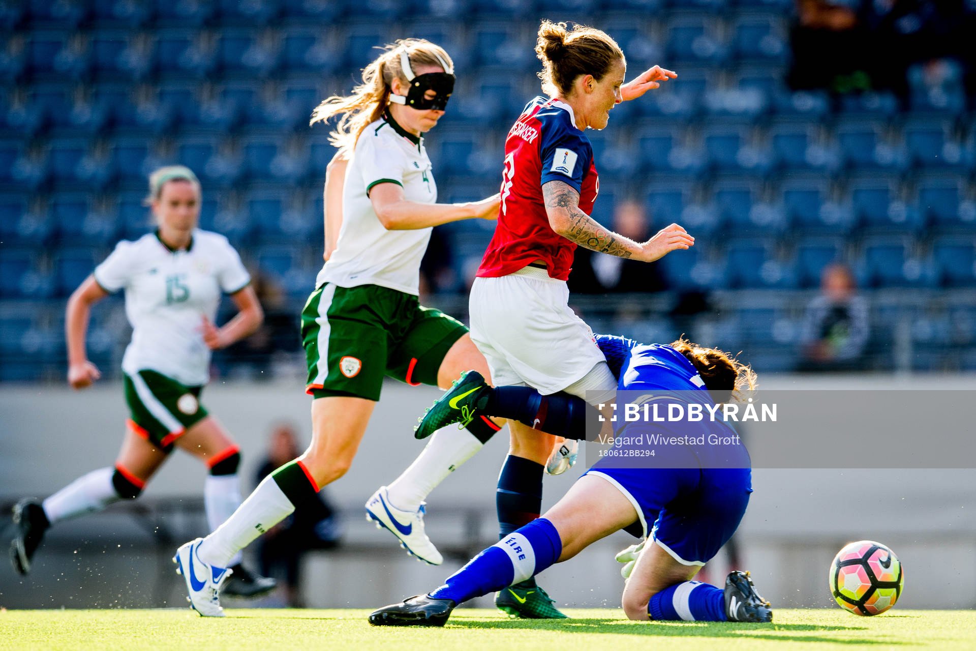 Isabell Lehn Herlovsen of Norway is brought down by