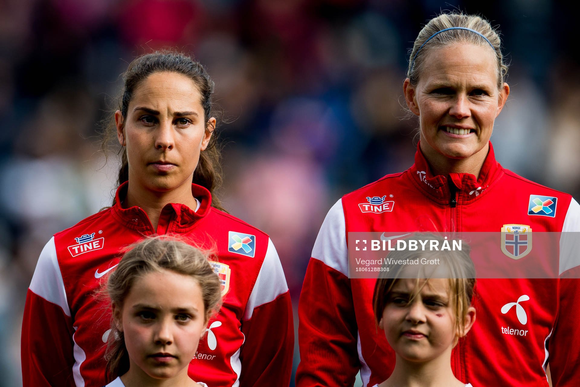 Ingrid Moe Wold and goalkeeper Ingrid Hjelmseth of Norway