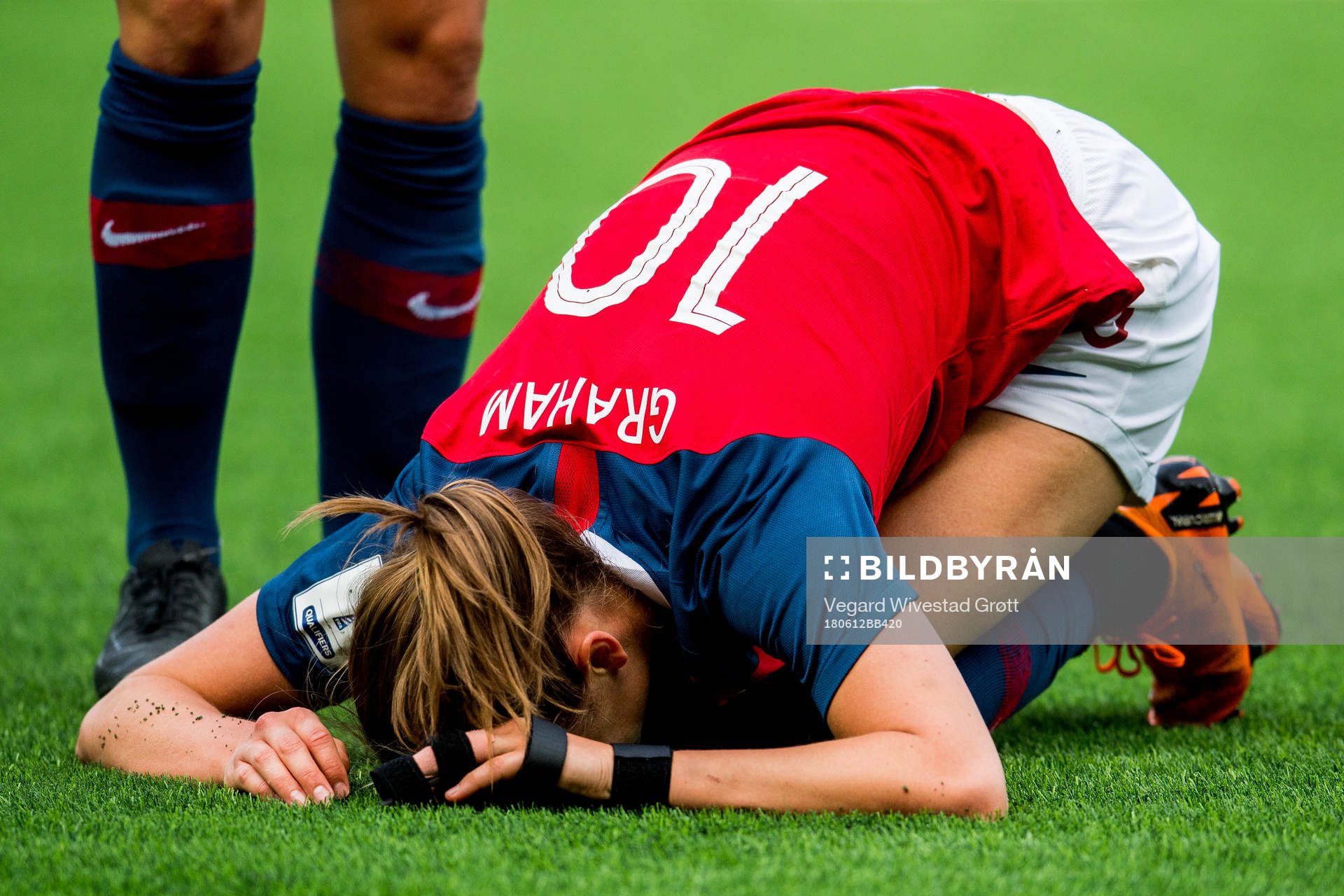 Caroline Graham Hansen of Norway goes down for a penalty