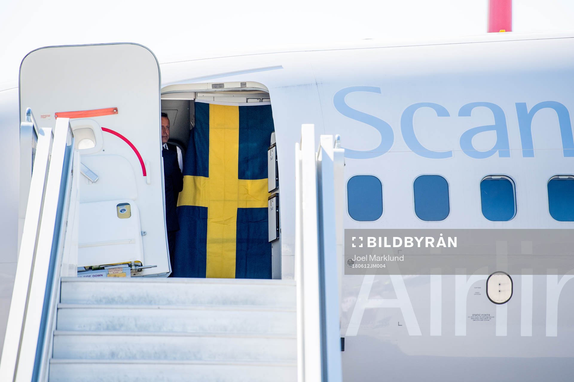 A Swedish flag inside the SAS 737-800 when the Swedish