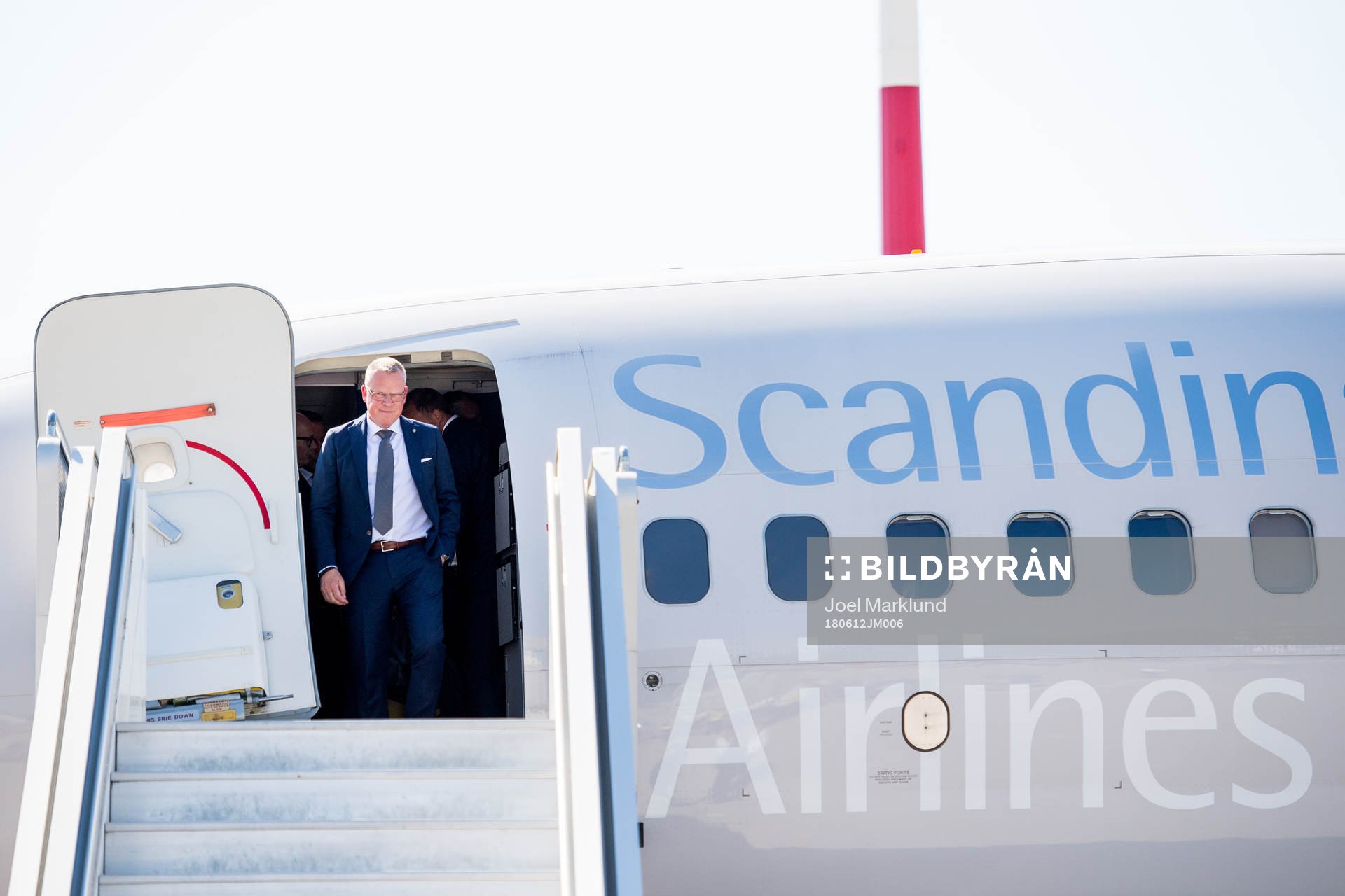 Head coach Janne Andersson of Sweden disembarks the plane