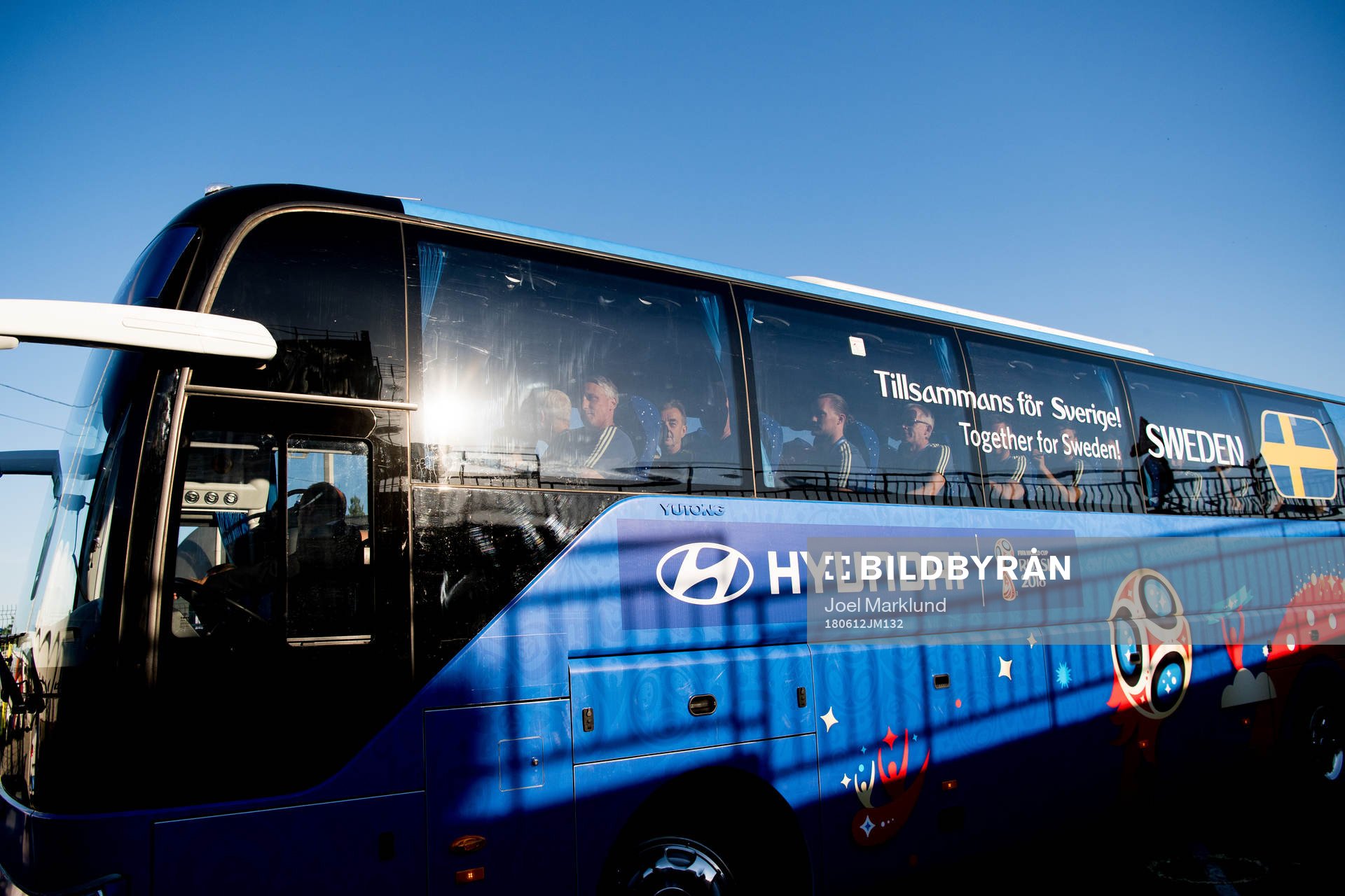 The Swedish team bus arrives to the practice session prior