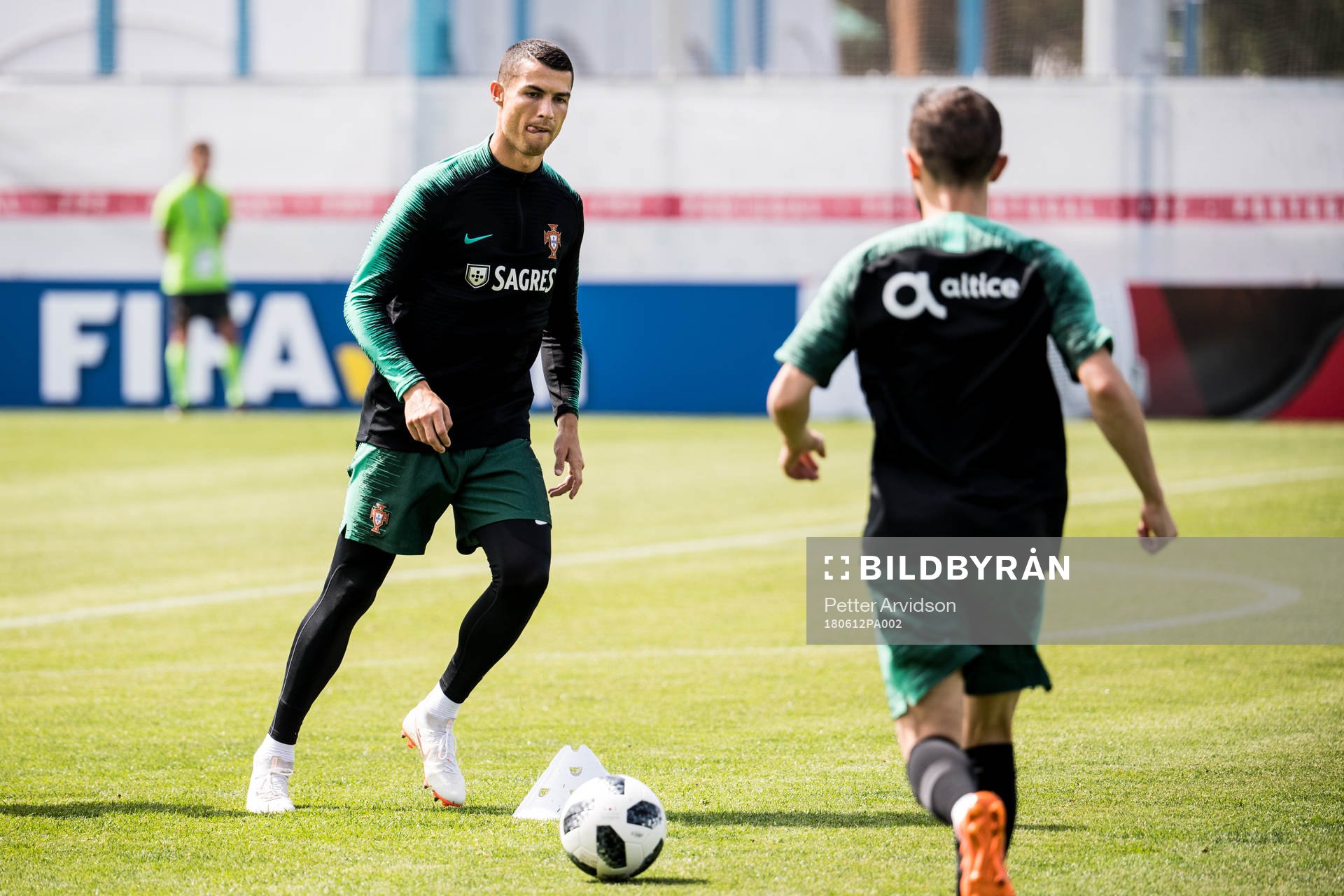 Cristiano Ronaldo of Portugal during a training session ahead of the 2018 FIFA World Cup on June 12, 2018 in Moscow.