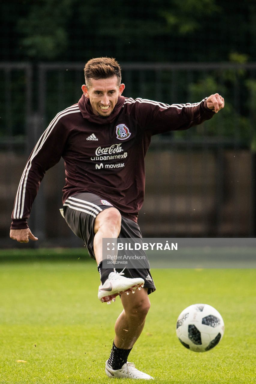 Hector Herrera of Mexico during a practice session ahead of the 2018 FIFA World Cup on June 12, 2018 in Moscow.