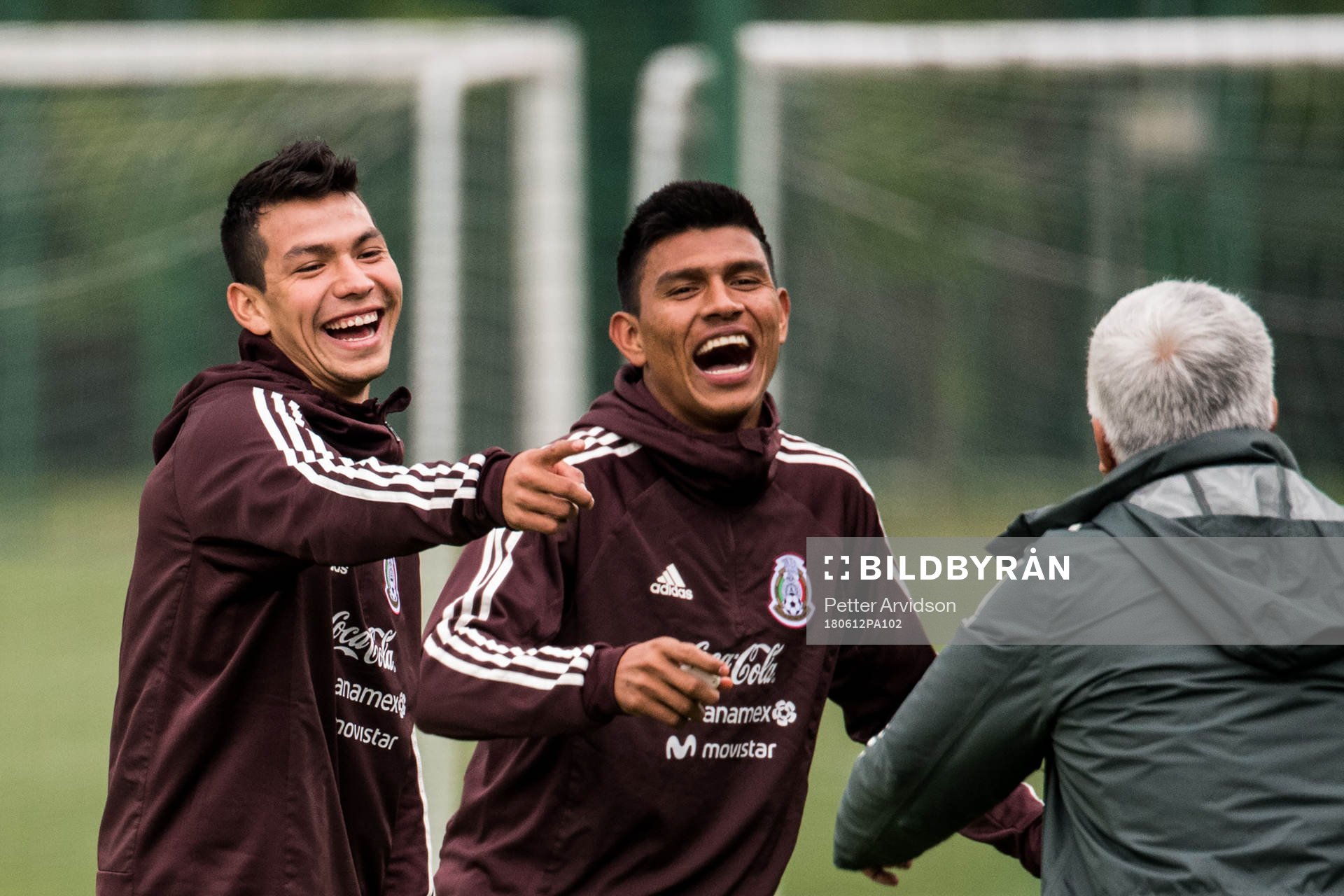 Hirving Lozano and Jesus Gallardo of Mexico having a laugh