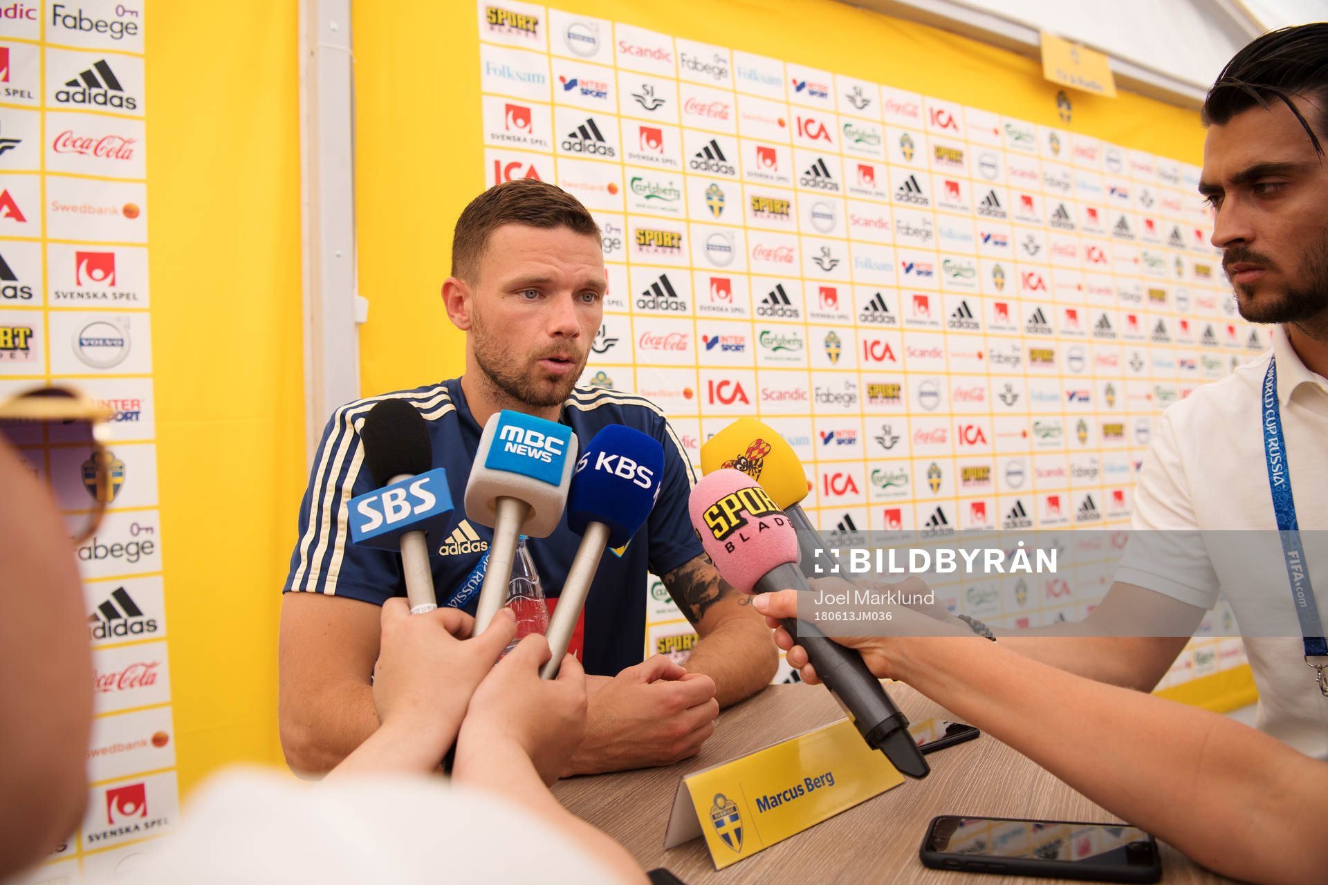 Marcus Berg of the Swedish national football team is being