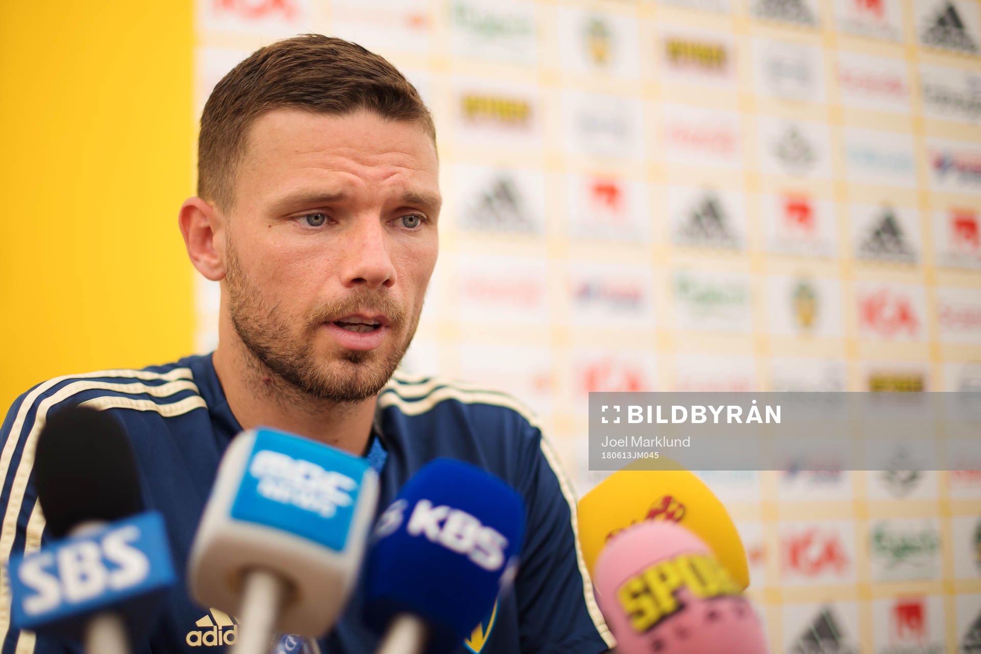 Marcus Berg of the Swedish national football team is being