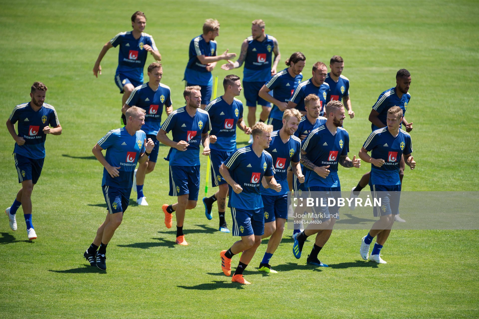General view of the Swedish national football team warming