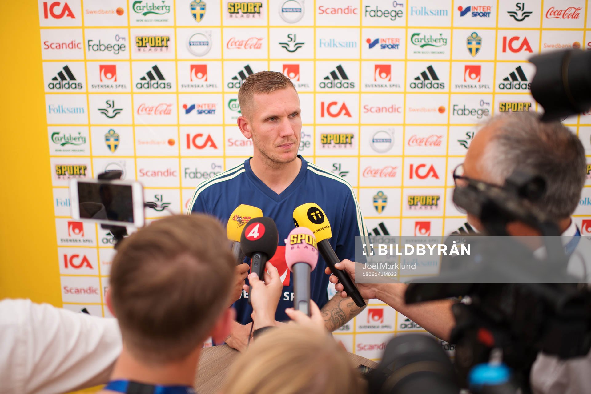 Robin Olsen of the Swedish national football team is being