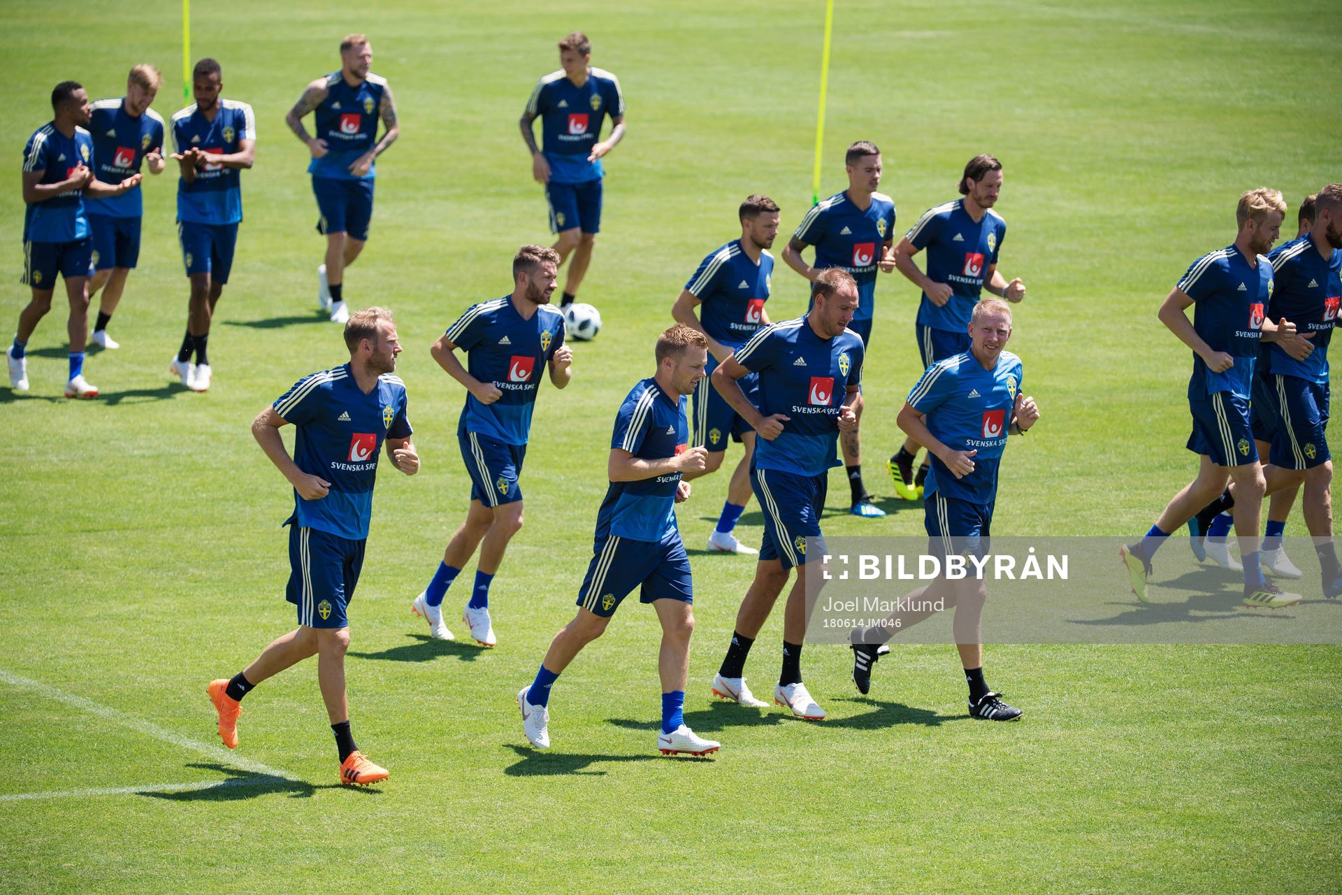 General view of the Swedish national football team warming