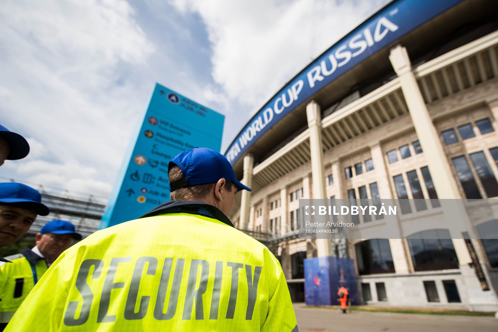 A security guard outside Luzhniki Stadium prior the FIFA