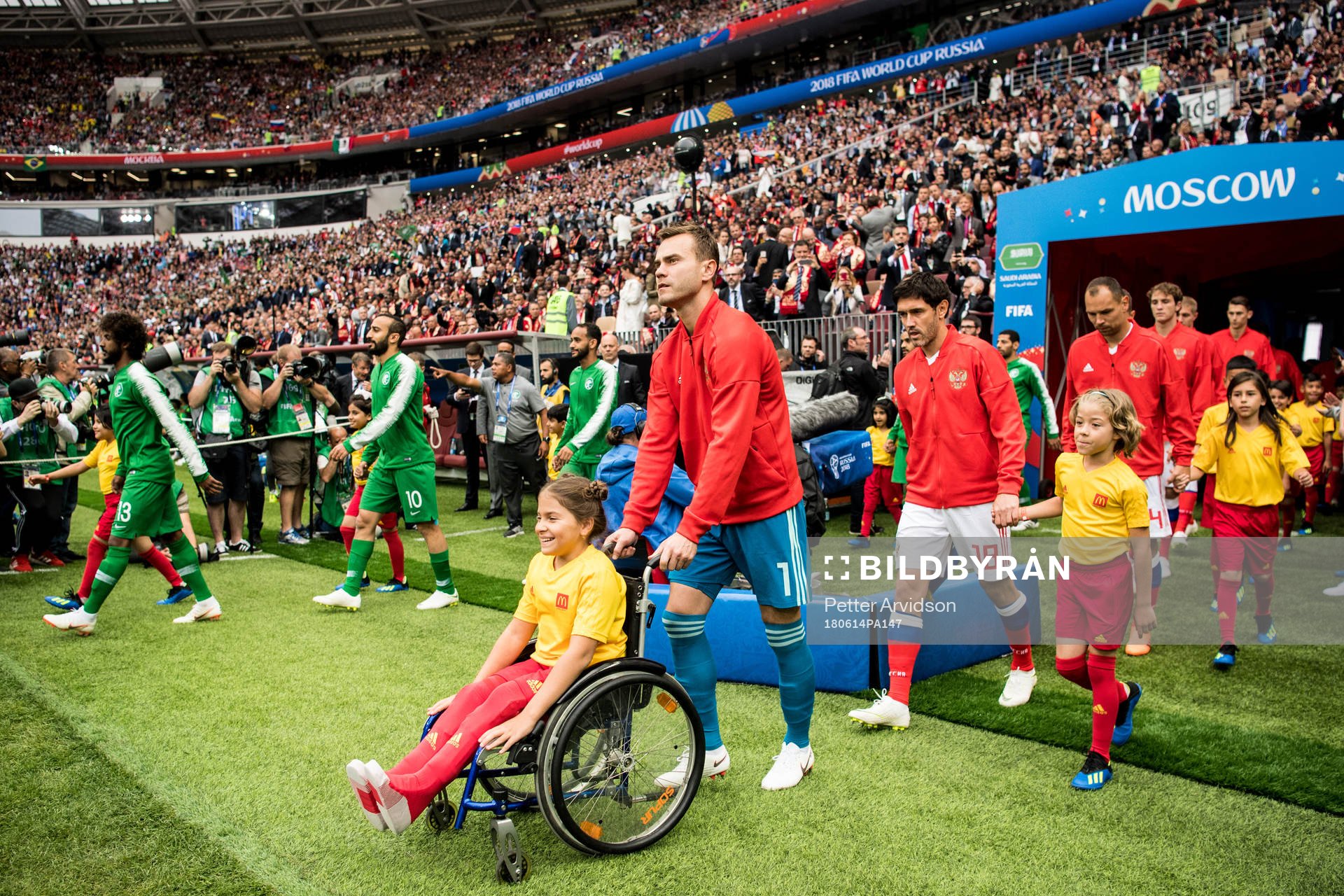 Goalkeeper Igor Akinfeev of Russia enters the pitch prior