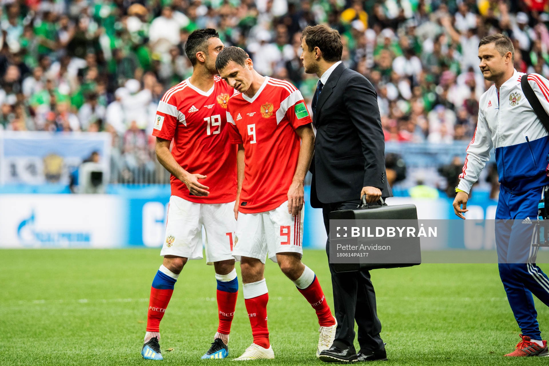 Alan Dzagoev of Russia goes off the pitch
