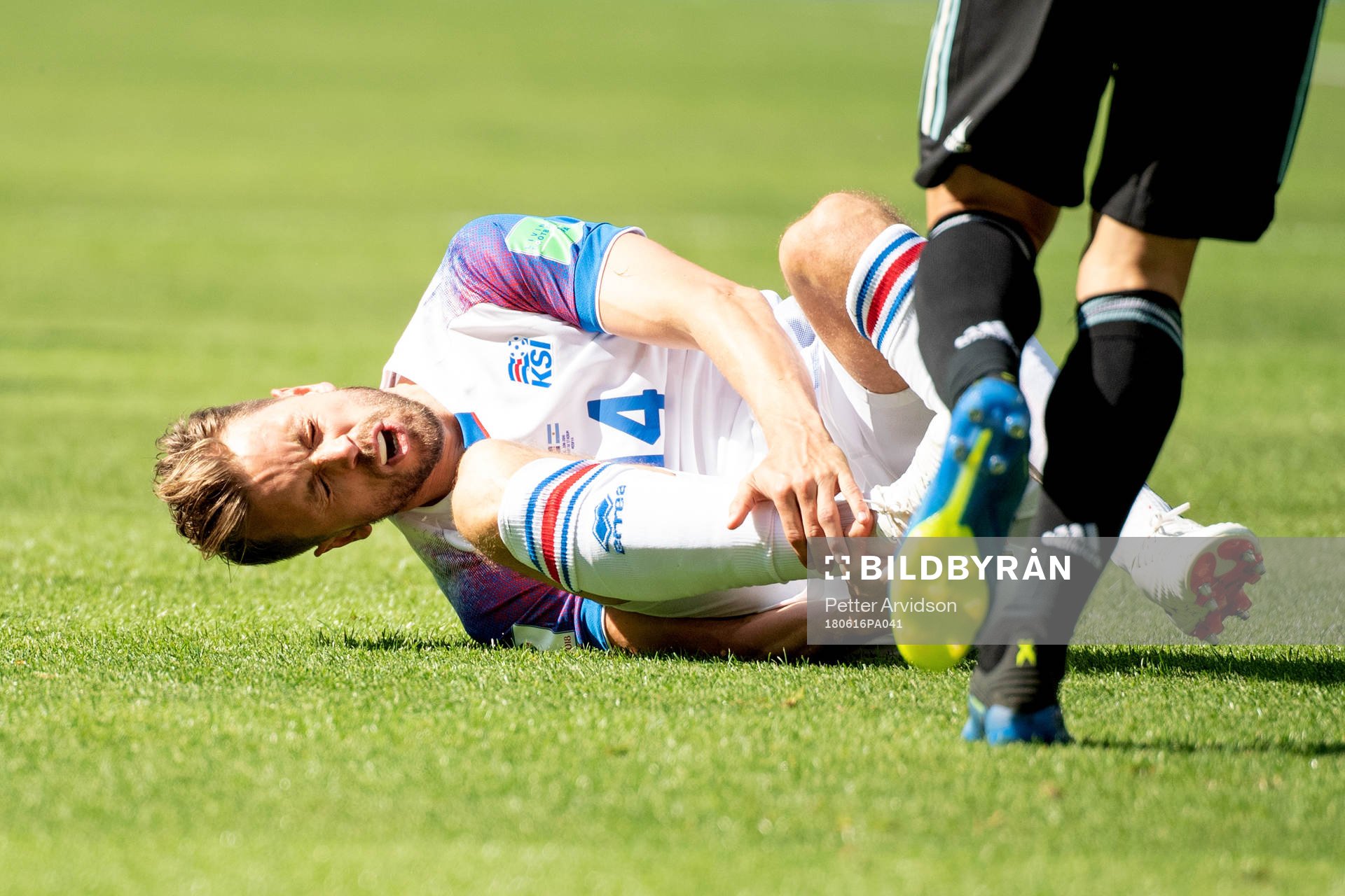 Kari Arnason of Iceland in pain