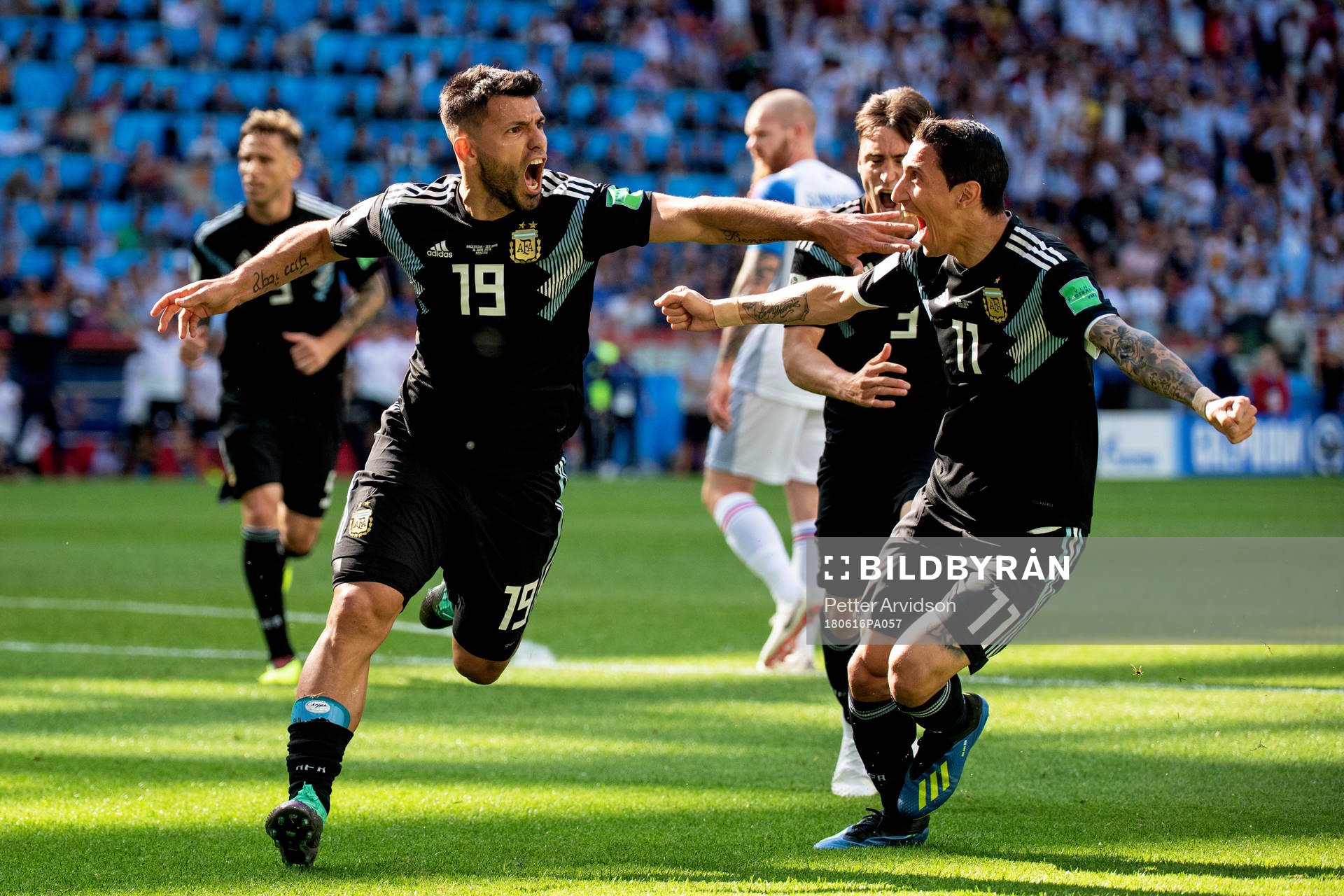 Sergio Aguero of Argentina celebrates with teammates