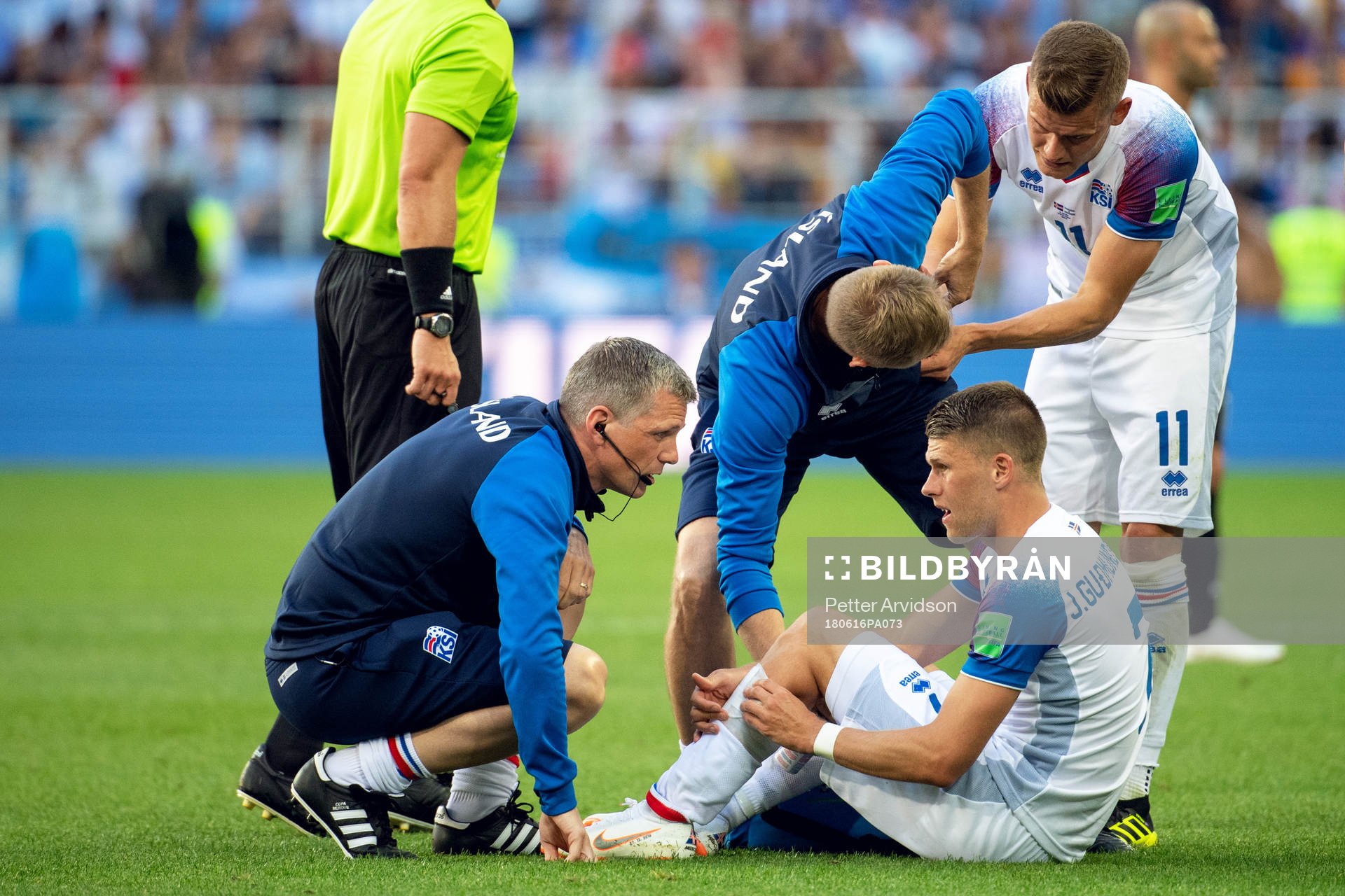 Johann Gudmundsson of Iceland is injured