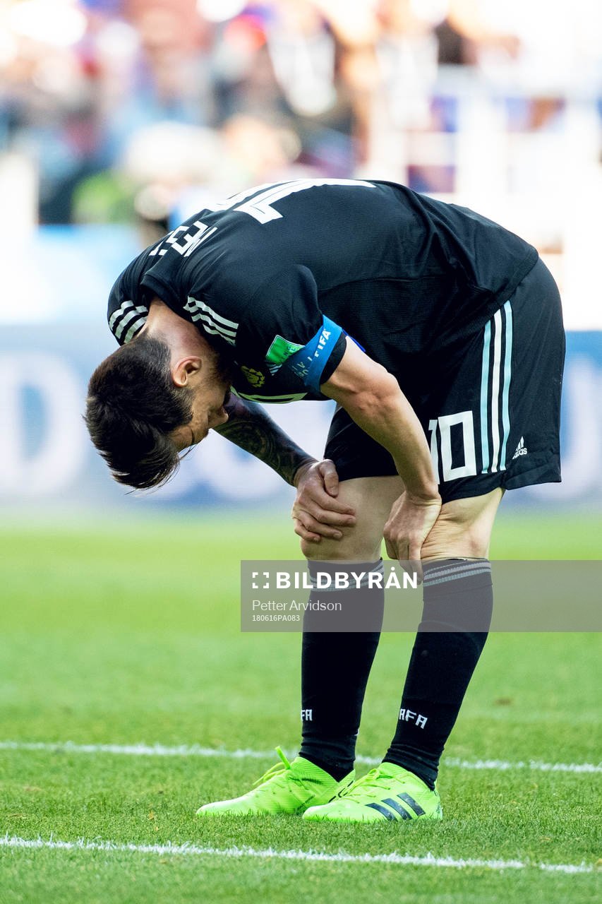 Lionel Messi of Argentina looks dejected