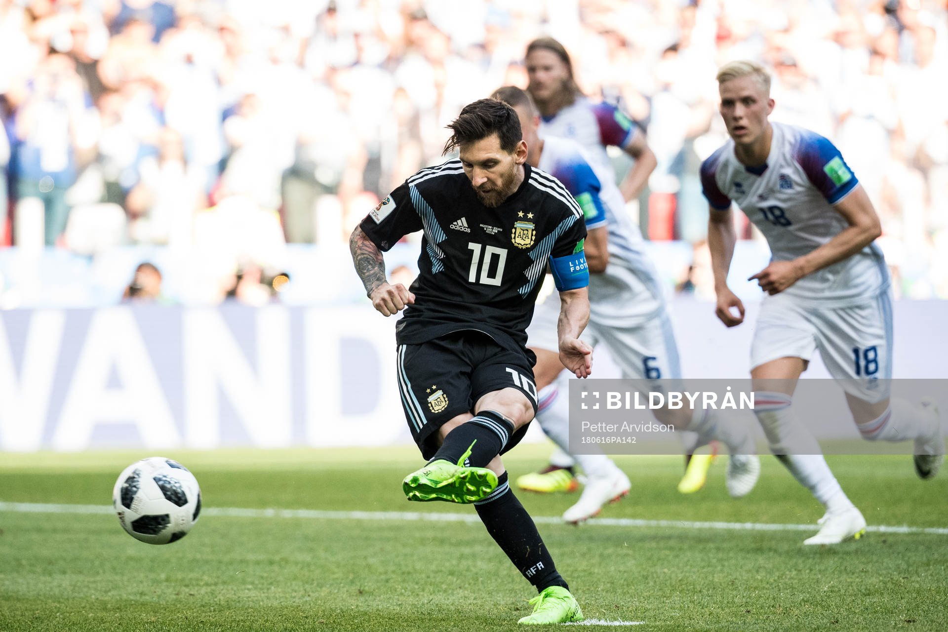 Lionel Messi of Argentina misses a penalty