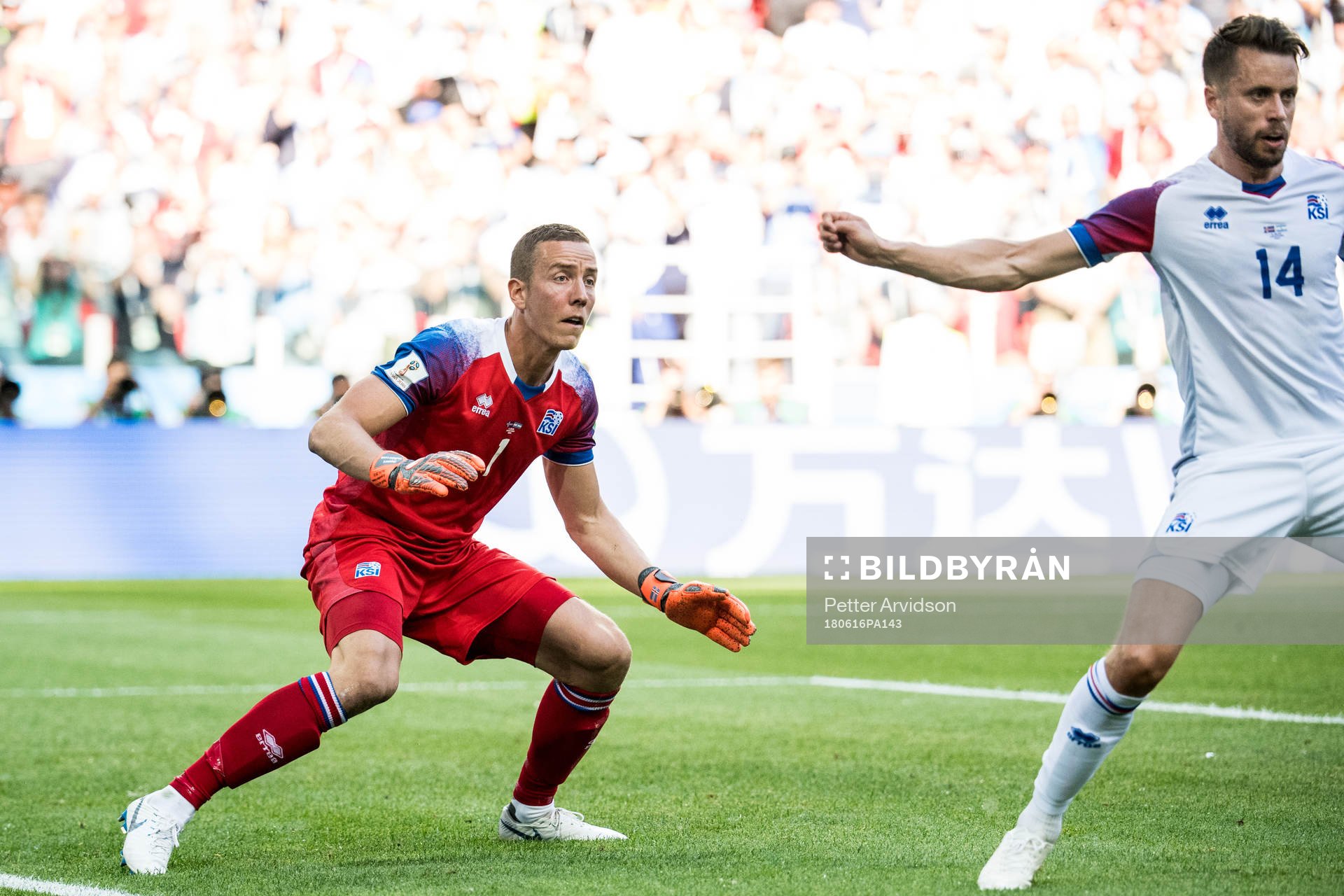 Goalkeeper Hannes Halldorsson and Kari Arnason of Iceland