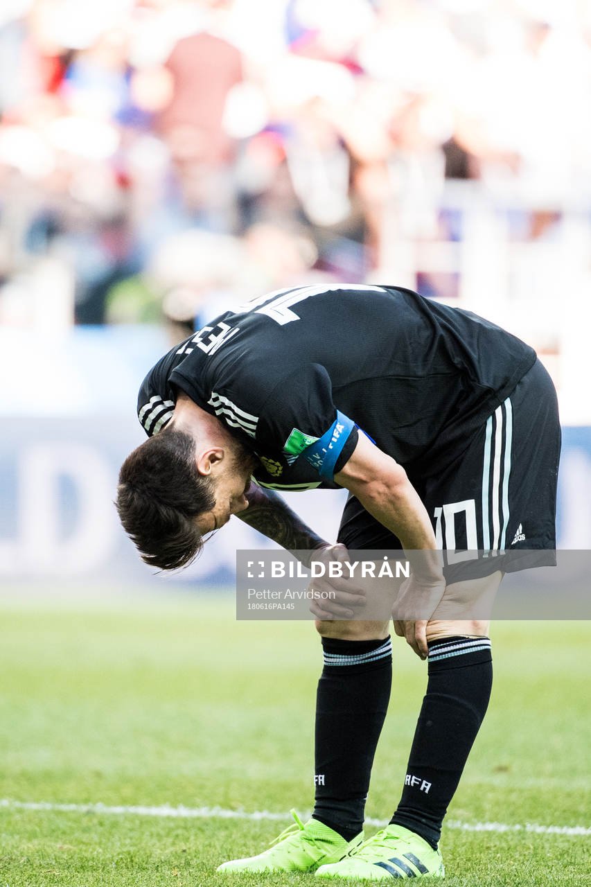 Lionel Messi of Argentina looks dejected
