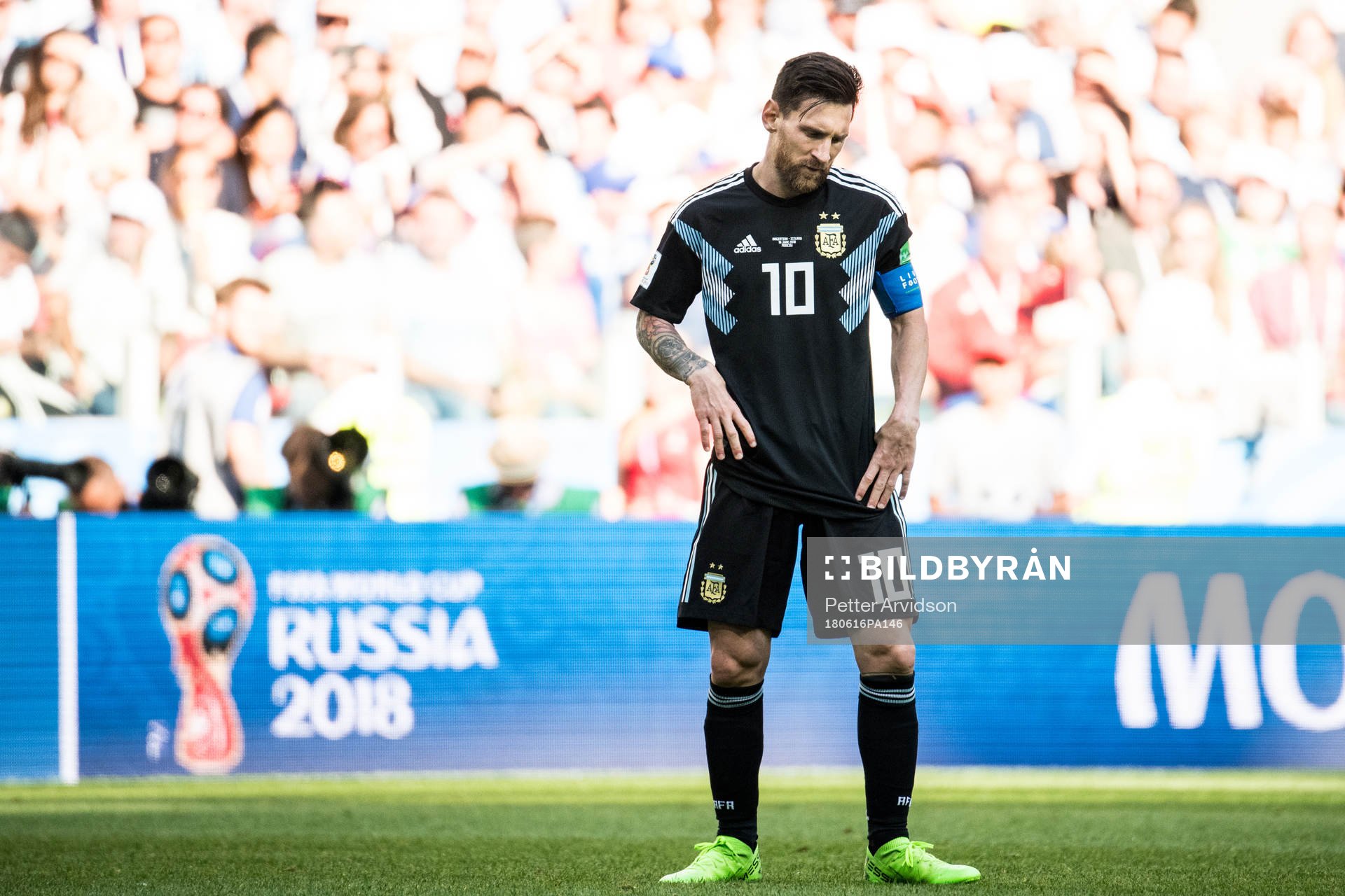 Lionel Messi of Argentina looks dejected