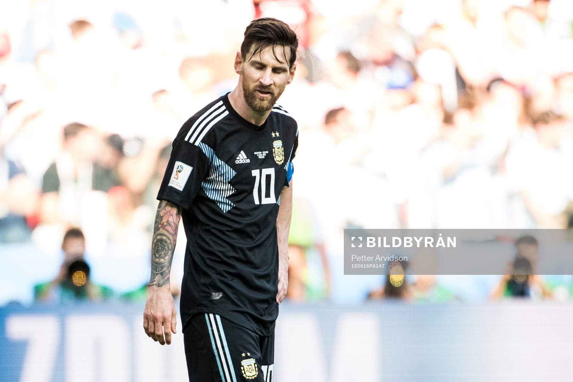Lionel Messi of Argentina looks dejected