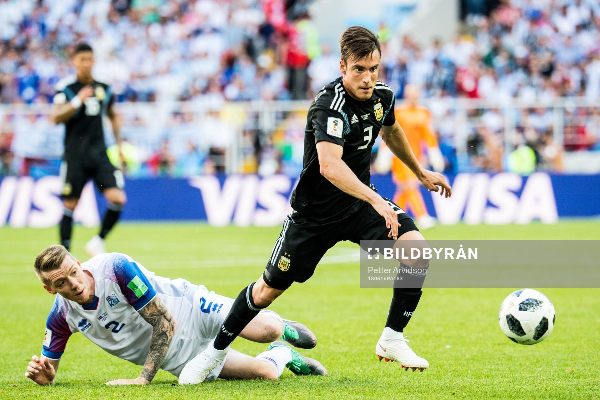 Birkir Saevarsson of Iceland and Nicolas Tagliafico  of