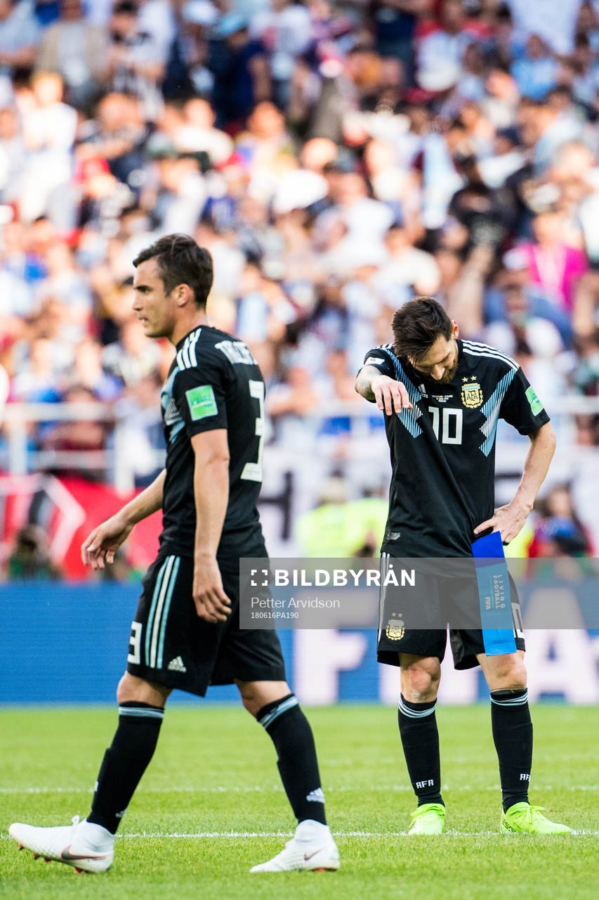Lionel Messi of Argentina looks dejected