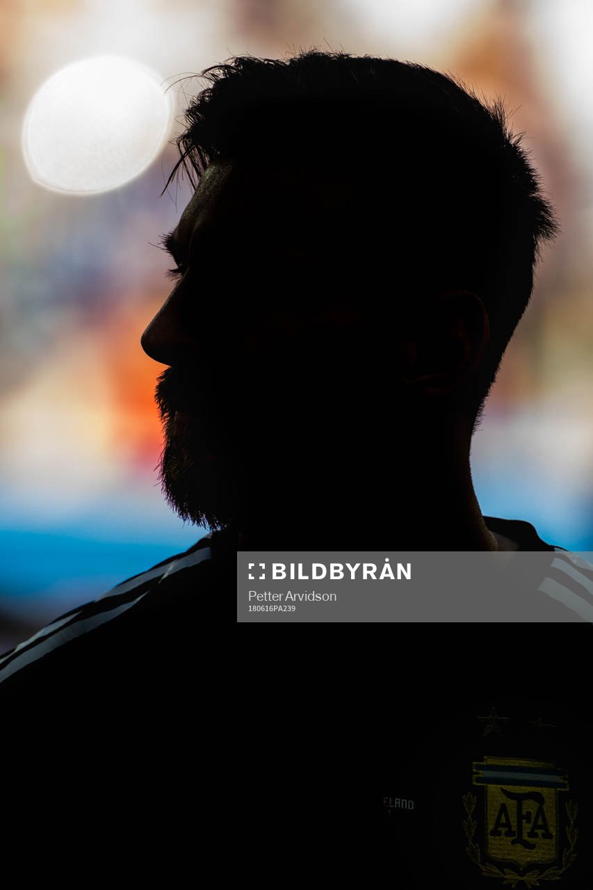 Lionel Messi of Argentina in silhouette prior the FIFA