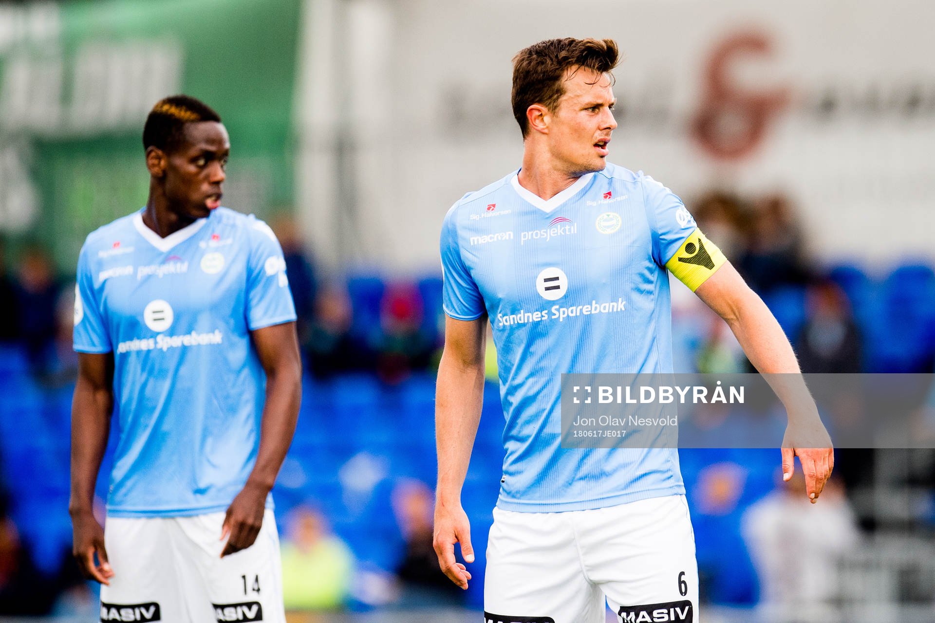 Akinsola Akinyemi and Niels Vorthoren of Sandnes Ulf