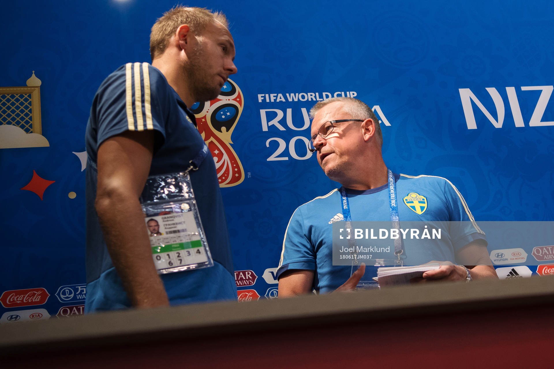 Andreas Granqvist and head coach Janne Andersson of the