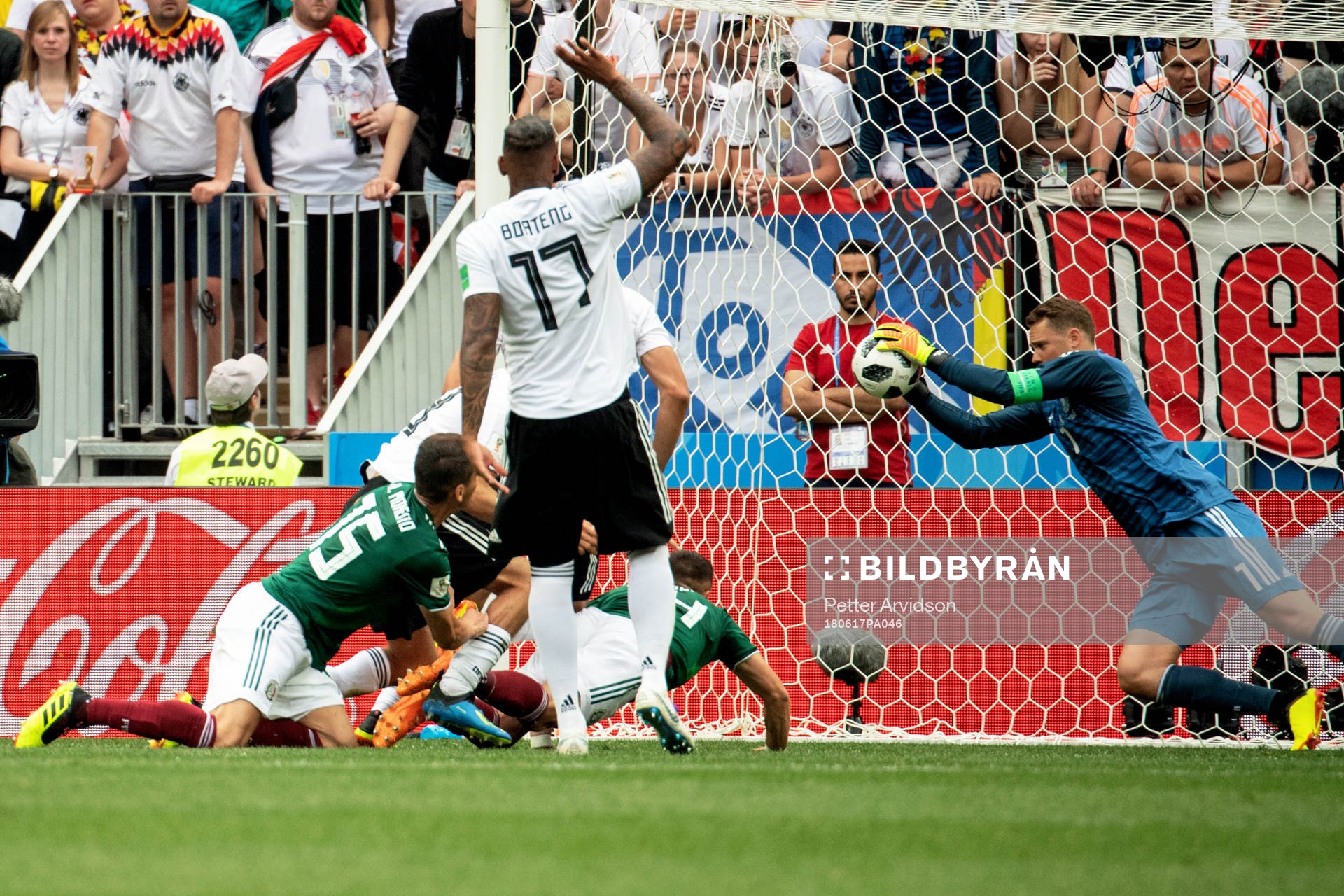 goalkeeper Manuel Neuer of Germany saves a shot from Hector
