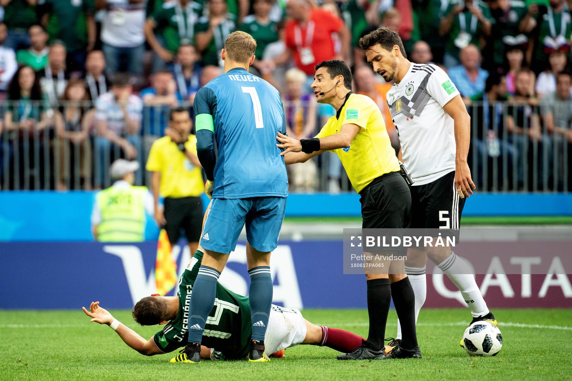goalkeeper Manuel Neuer of Germany and Javier Hernandez of
