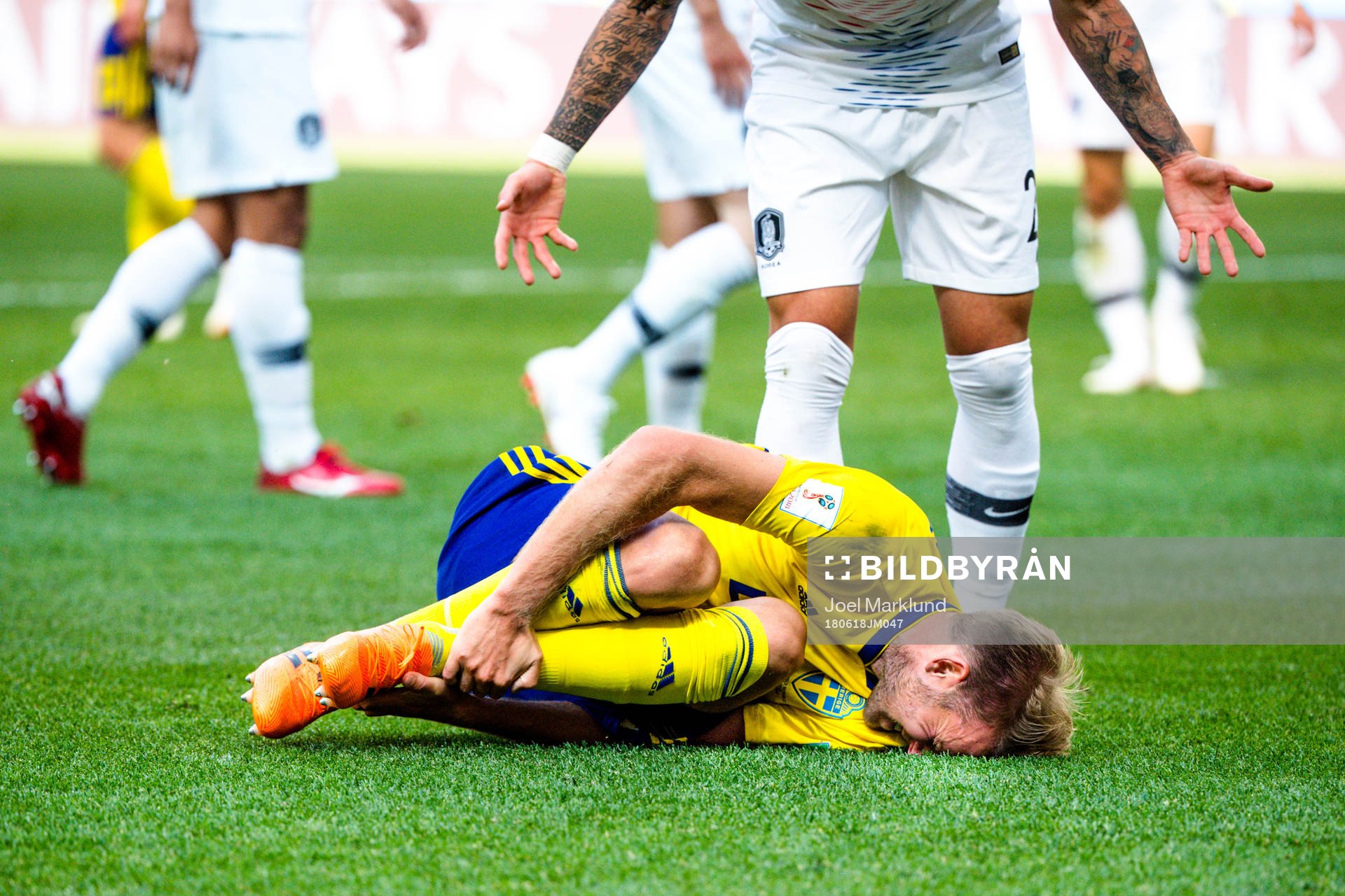 Ola Toivonen of Sweden in pain