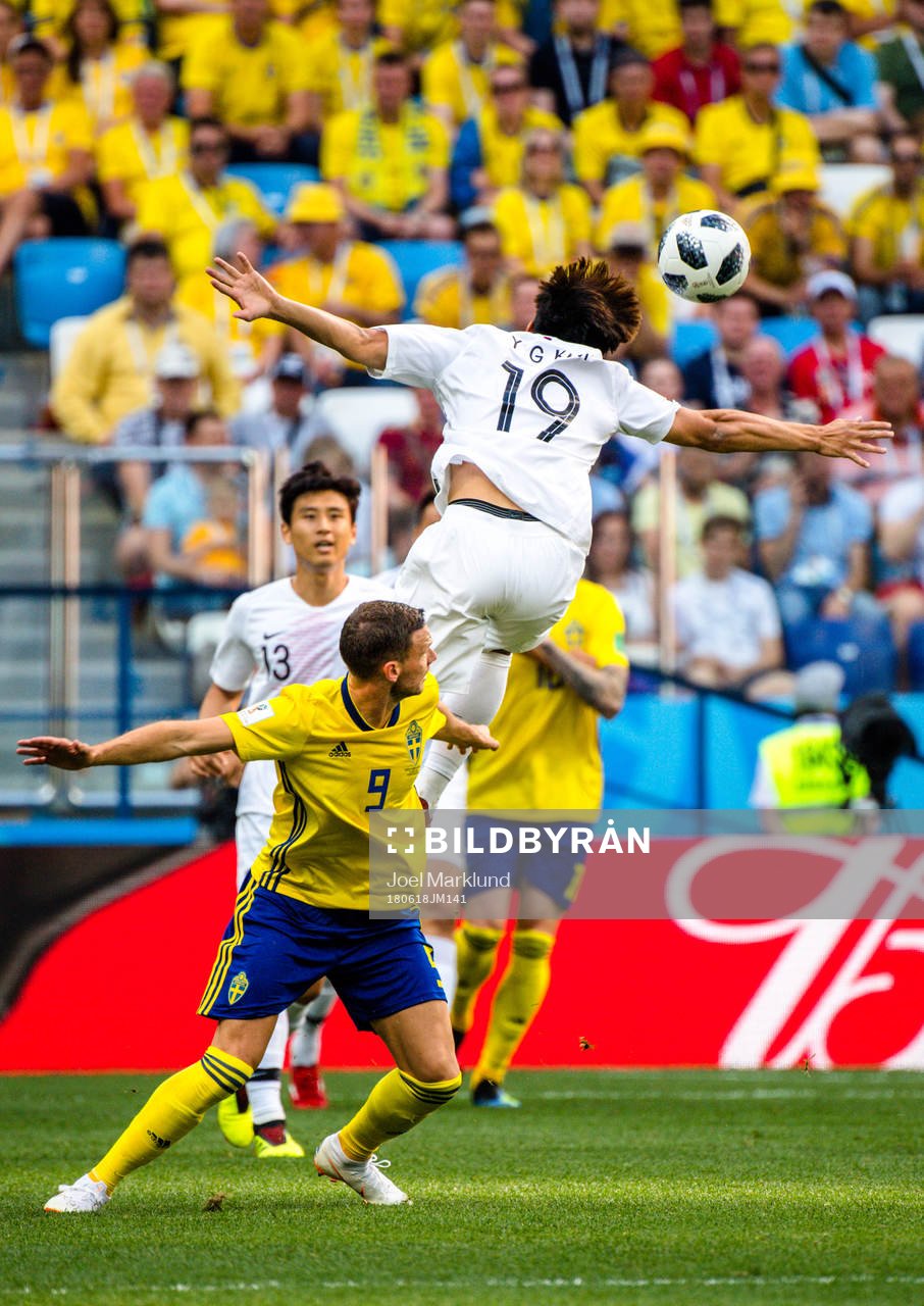 Marcus Berg of Sweden and Younggwon Kim of South Korea