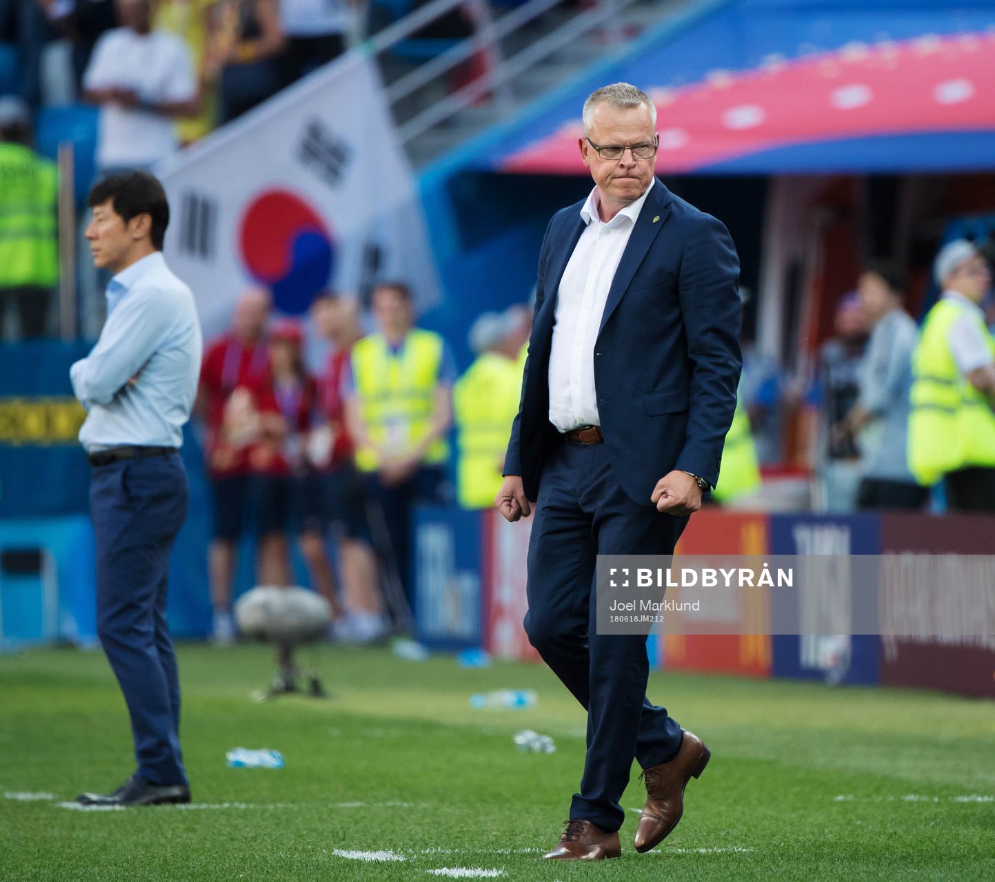 Head coach Janne Andersson of Sweden reacts when the final