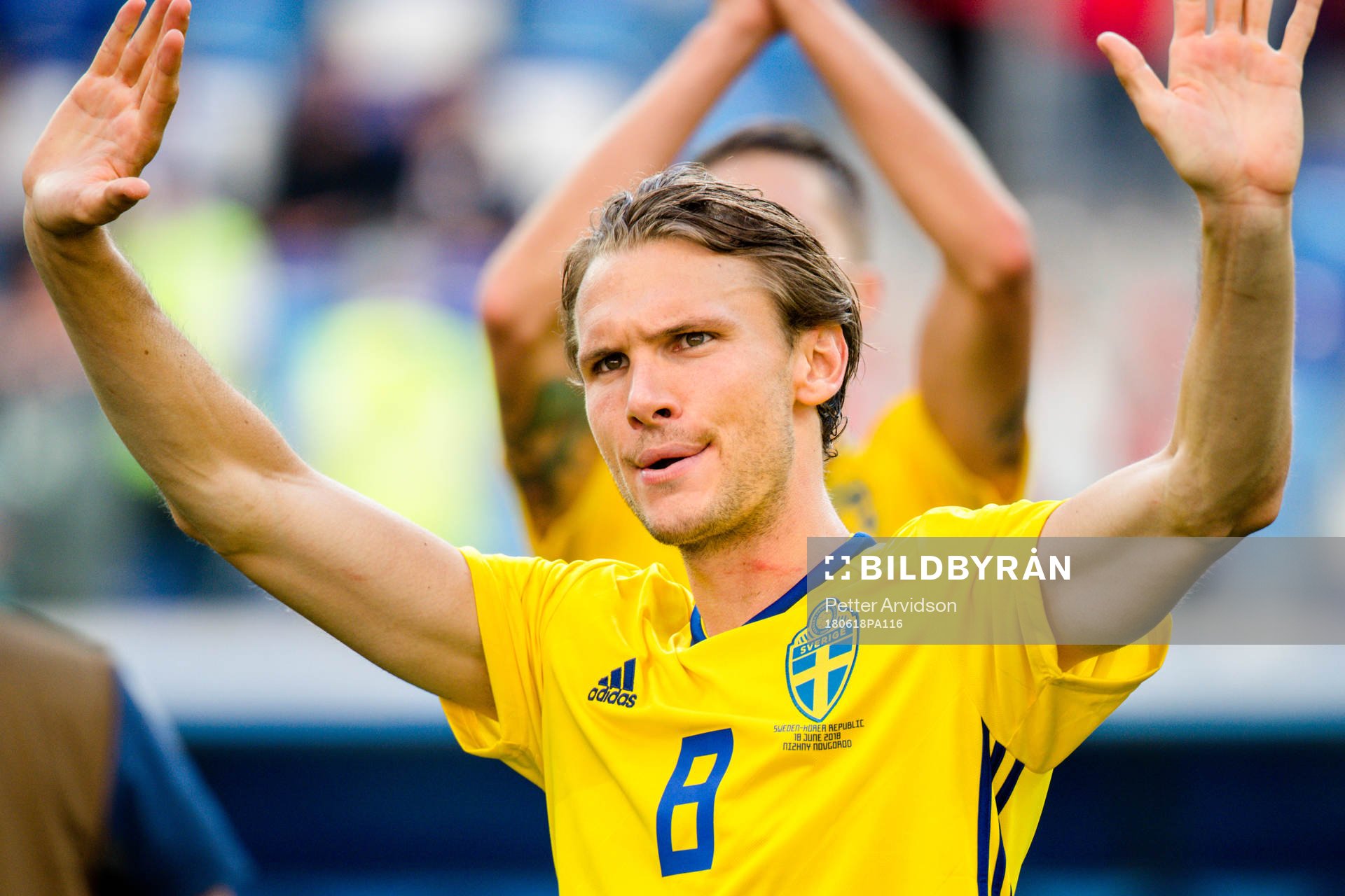 Albin Ekdal of Sweden celebrates after the FIFA World Cup group stage match between Sweden and South Korea on June 18, 2018 in Nizhny Novgorod.