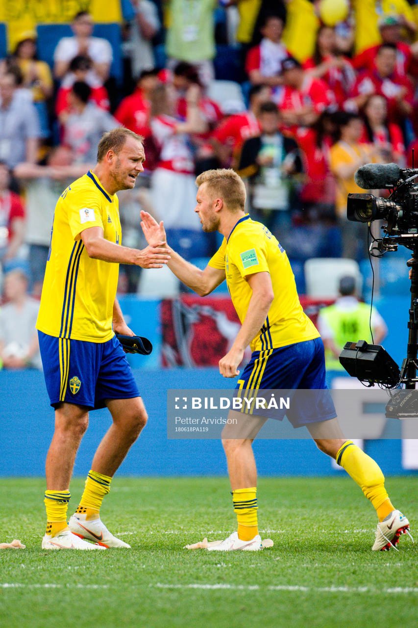 Andreas Granqvist and Sebastian Larsson of Sweden celebrates