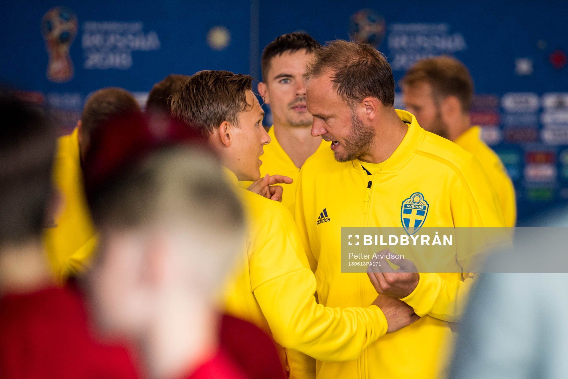 Ludwig Augustinsson and Andreas Granqvist of Sweden prior