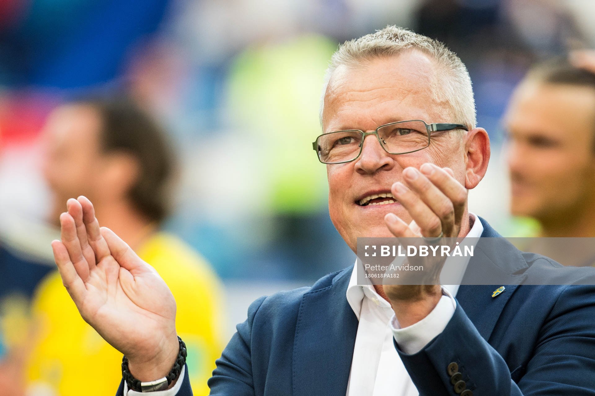 Head coach Janne Andersson of Sweden celebrates