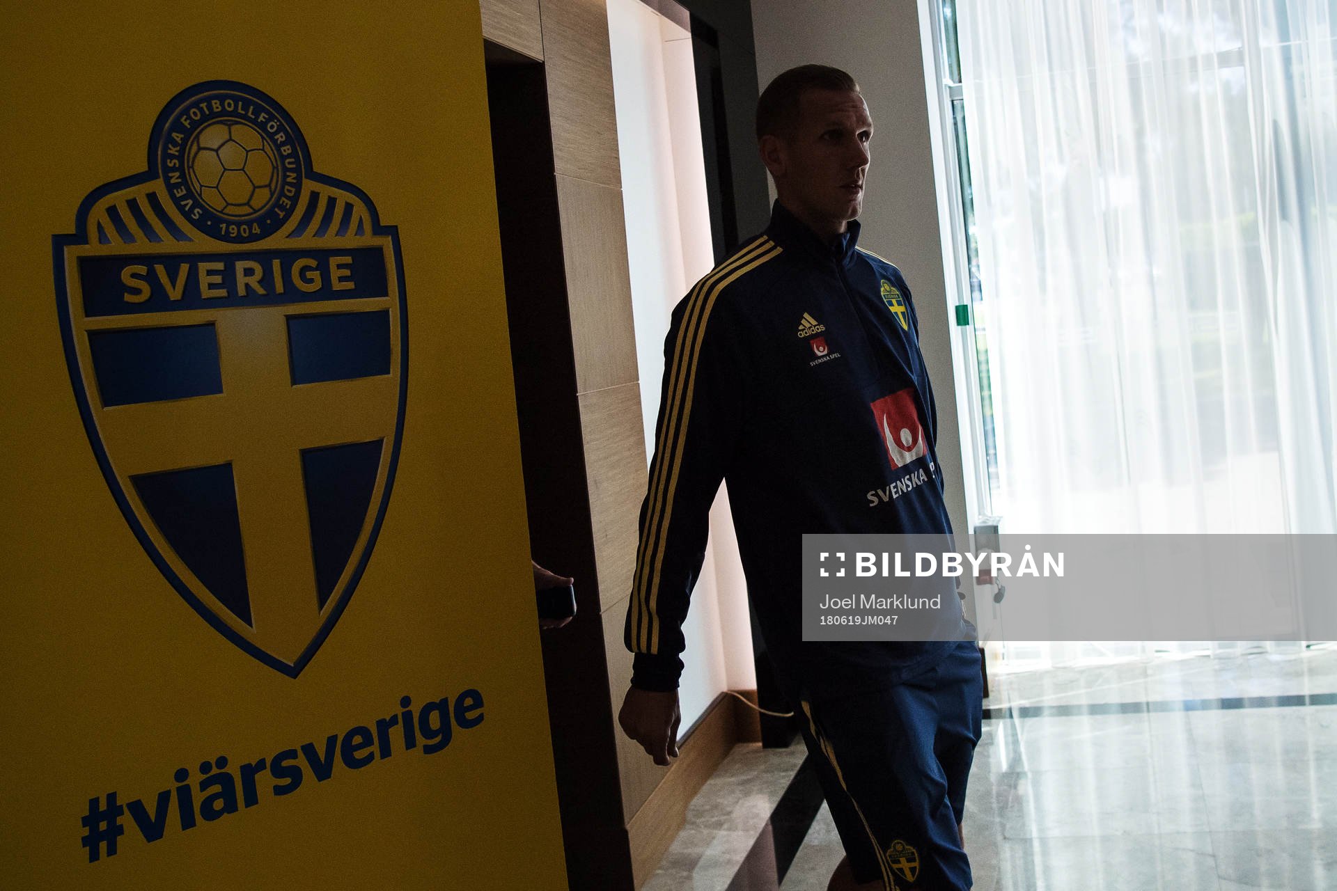Robin Olsen of the Swedish national football team at a press event during the FIFA World Cup on June 19, 2018 in Gelendzhik.