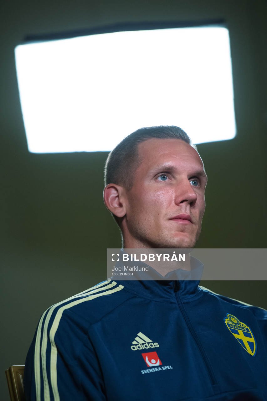 Robin Olsen of the Swedish national football team at a press event during the FIFA World Cup on June 19, 2018 in Gelendzhik.