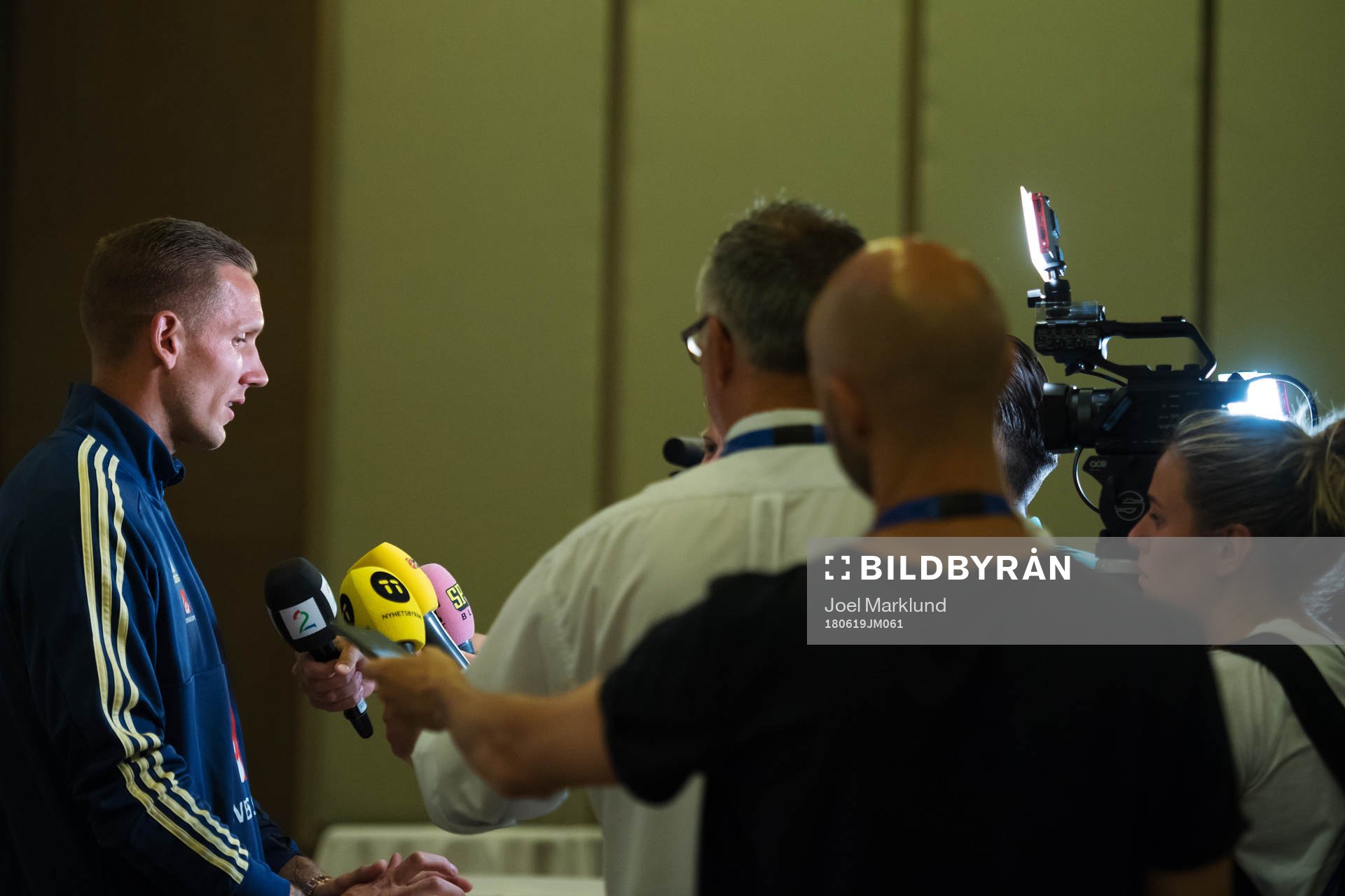 Robin Olsen of the Swedish national football team is being