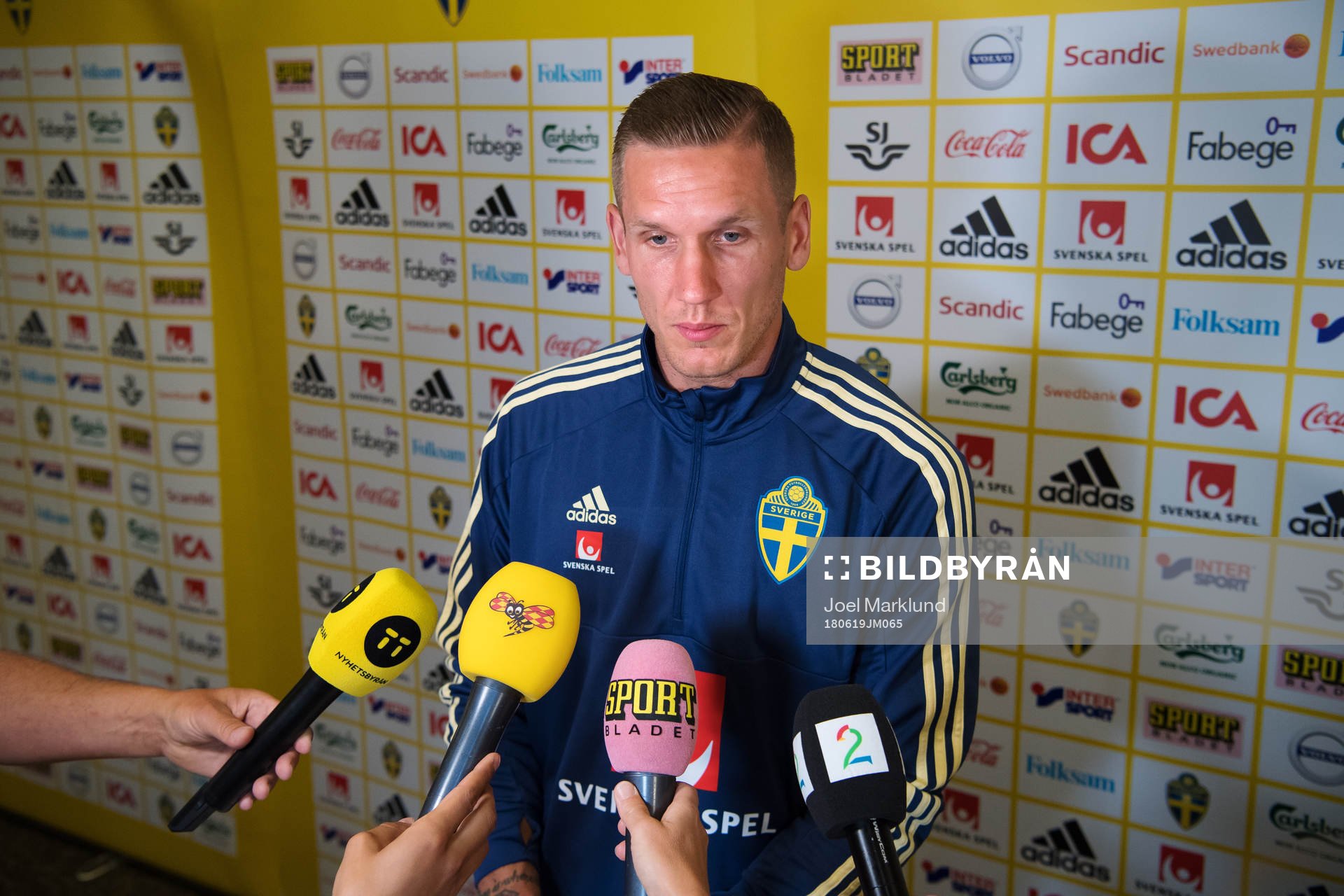 Robin Olsen of the Swedish national football team is being