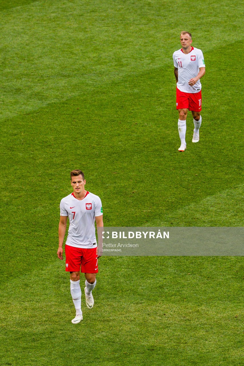 Kamil Grosicki and Arkadiusz Milik looks dejected at
