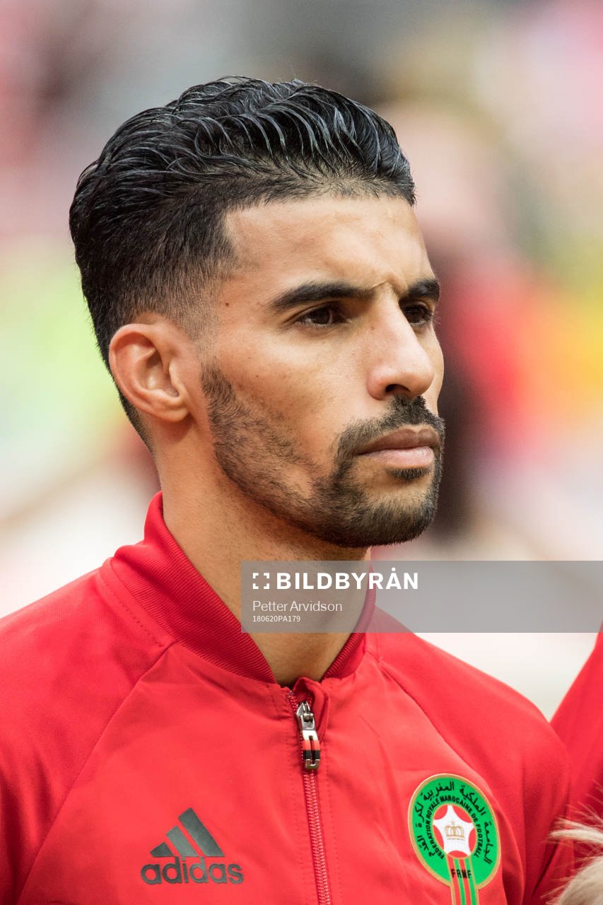 Mbark Boussoufa of Morocco during lineup prior the FIFA World Cup group stage match between Portugal and Morocco on June 20, 2018 in Moscow.