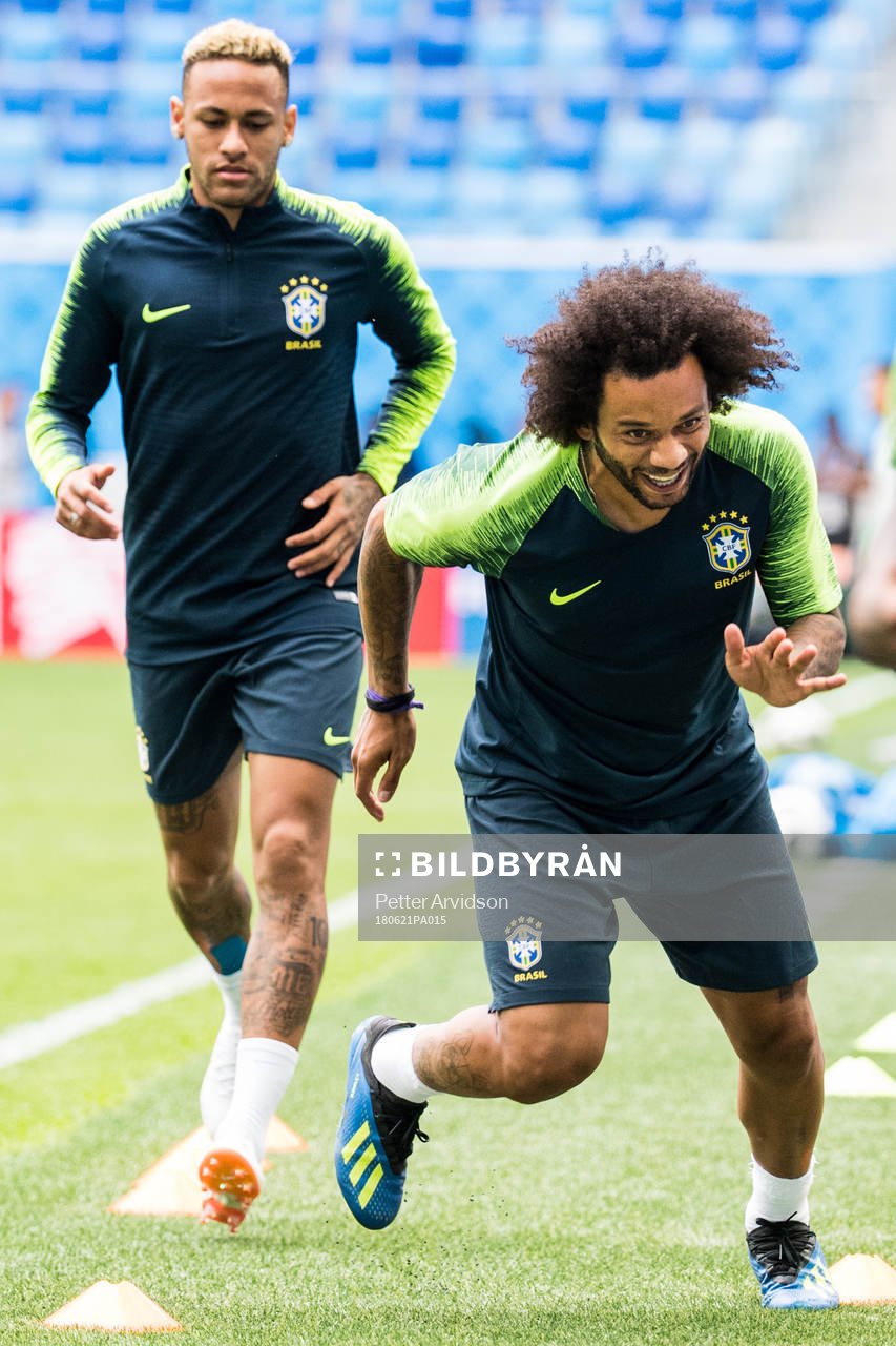 Marcelo and Neymar of Brazil