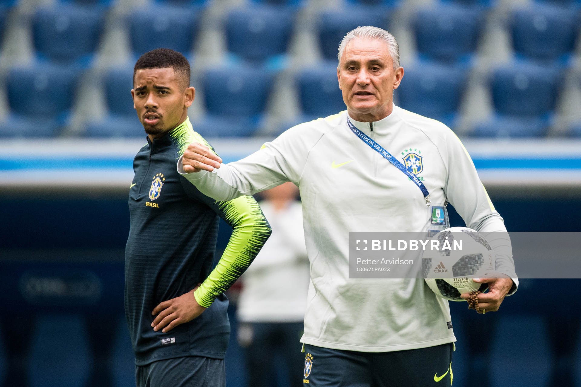 Gabriel Jesus and head coach Tite of Brazil